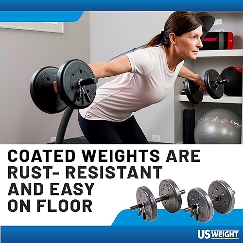 Miniatura 5 de US Weight Juego de pesas de 105 libras para gimnasio en casa, juego de pesas ajustables con dos barras de mancuernas y barra completa de 6 pies,