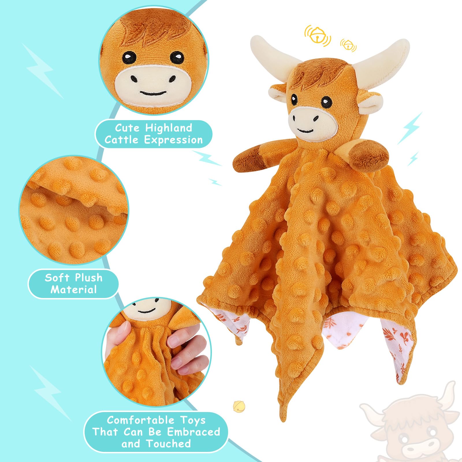 Highland Cow Baby Comforters Blanket Plush Cuddly Toy Comforter Cuddle Blanket Animal Snuggle Toy Comforters Infant Gift for Mom Cow Toys Loveys Newborn Soft Touch Toddler Boys Girls Plush - Image 4
