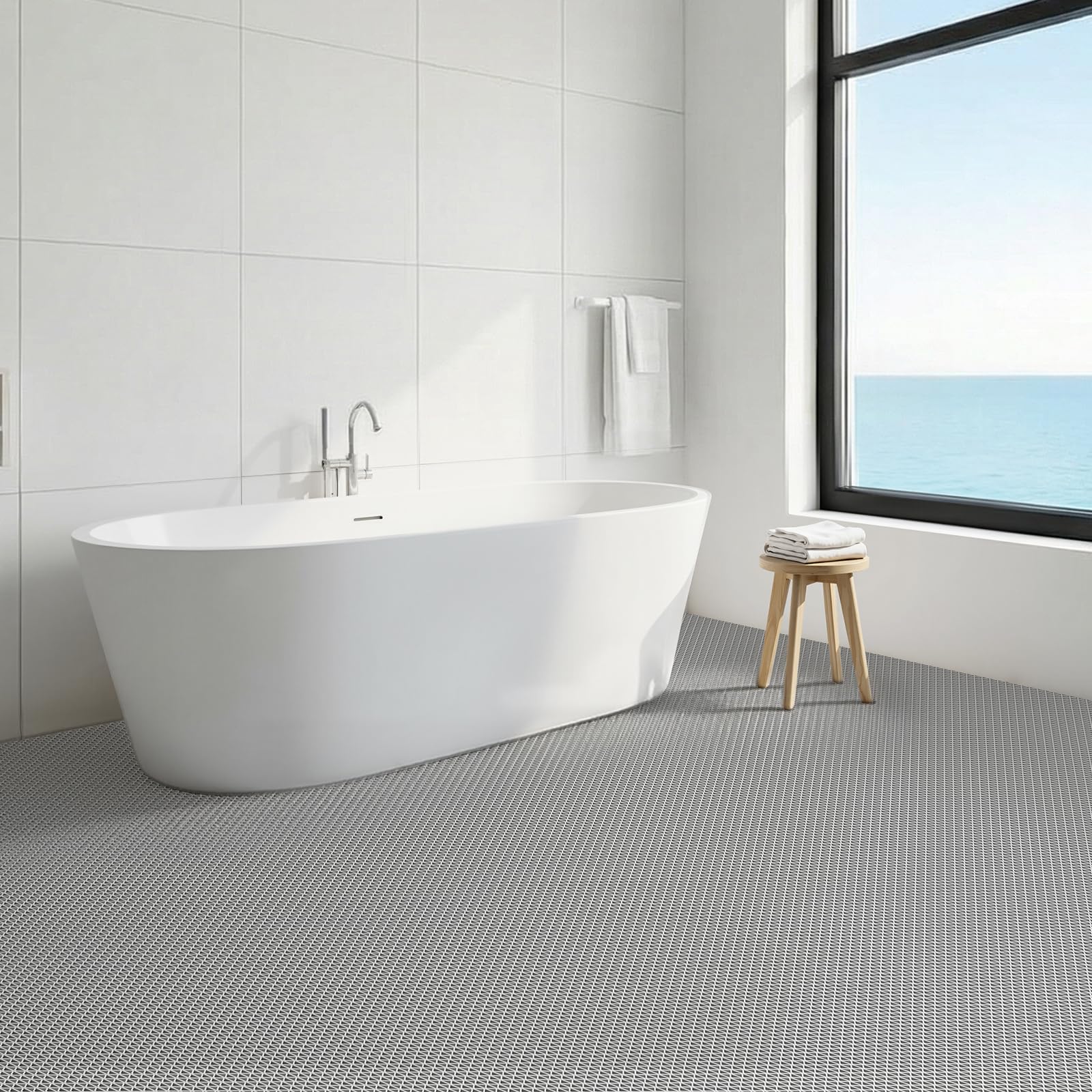 VEVOR Tapis de Drainage Antidérapant 90x500 cm, Caillebotis Piscine PVC, Revêtement Sol Zones Humides, Tapis Antifatigue Drainant Rouleau Gris