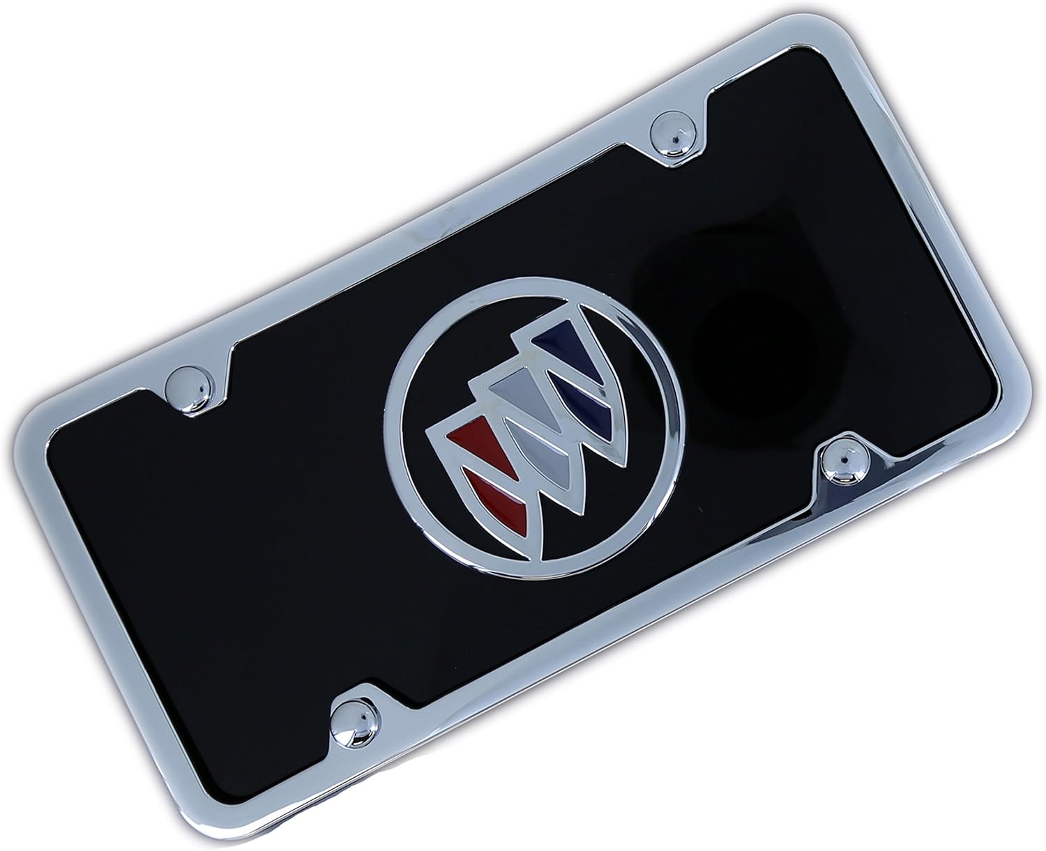 Au-Tomotive Gold, INC. Buick Color Logo Black Acrylic License Plate with Chrome Frame Kit