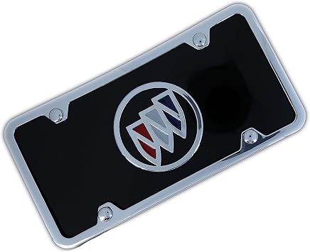 Au-Tomotive Gold, INC. Buick Color Logo Black Acrylic License Plate with Chrome Frame Kit