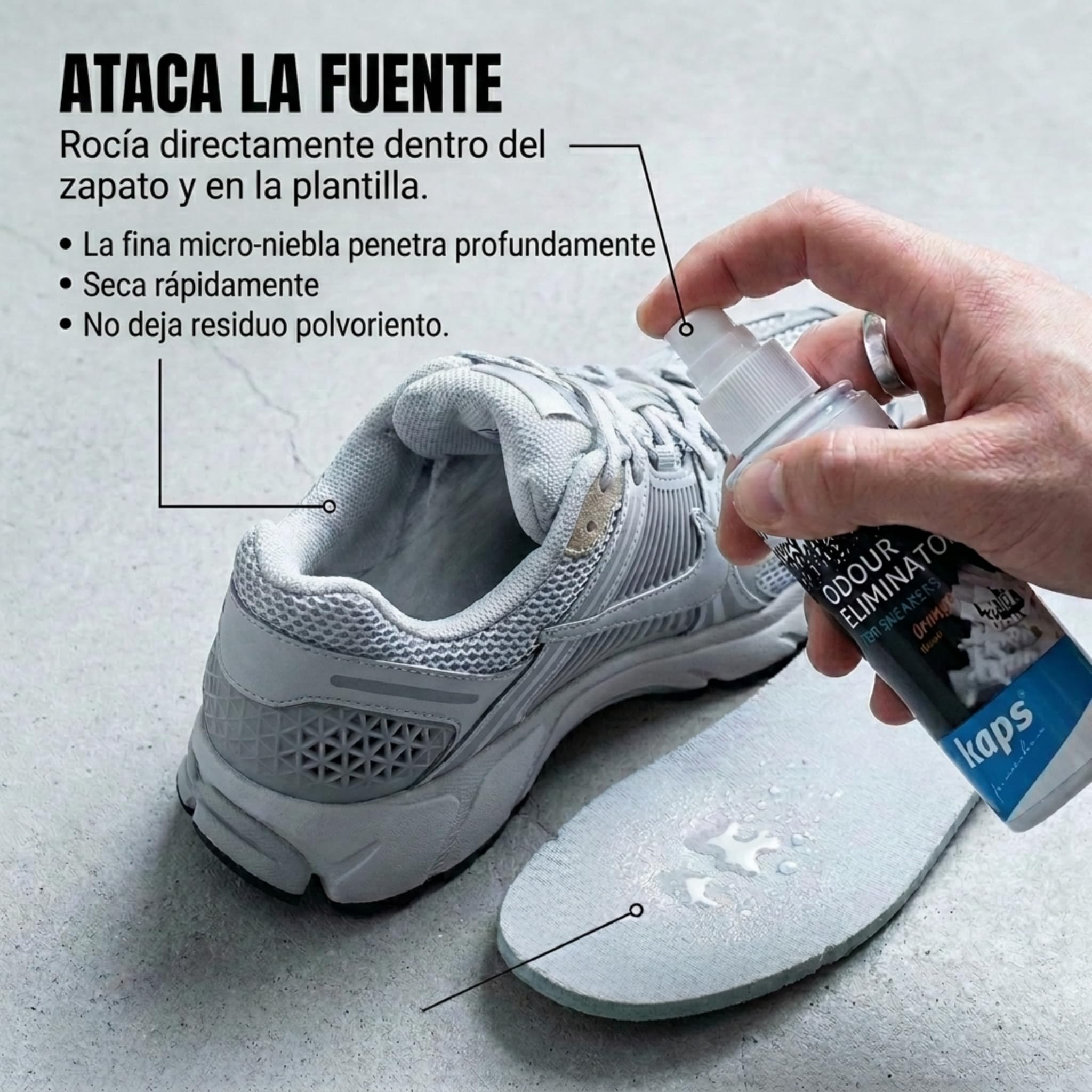 Kaps Desodorante Zapatos para Zapatillas y Calzado Informal, Aroma de naranja, con Nanopartículas de Plata, Eliminador de Olores de Zapatos