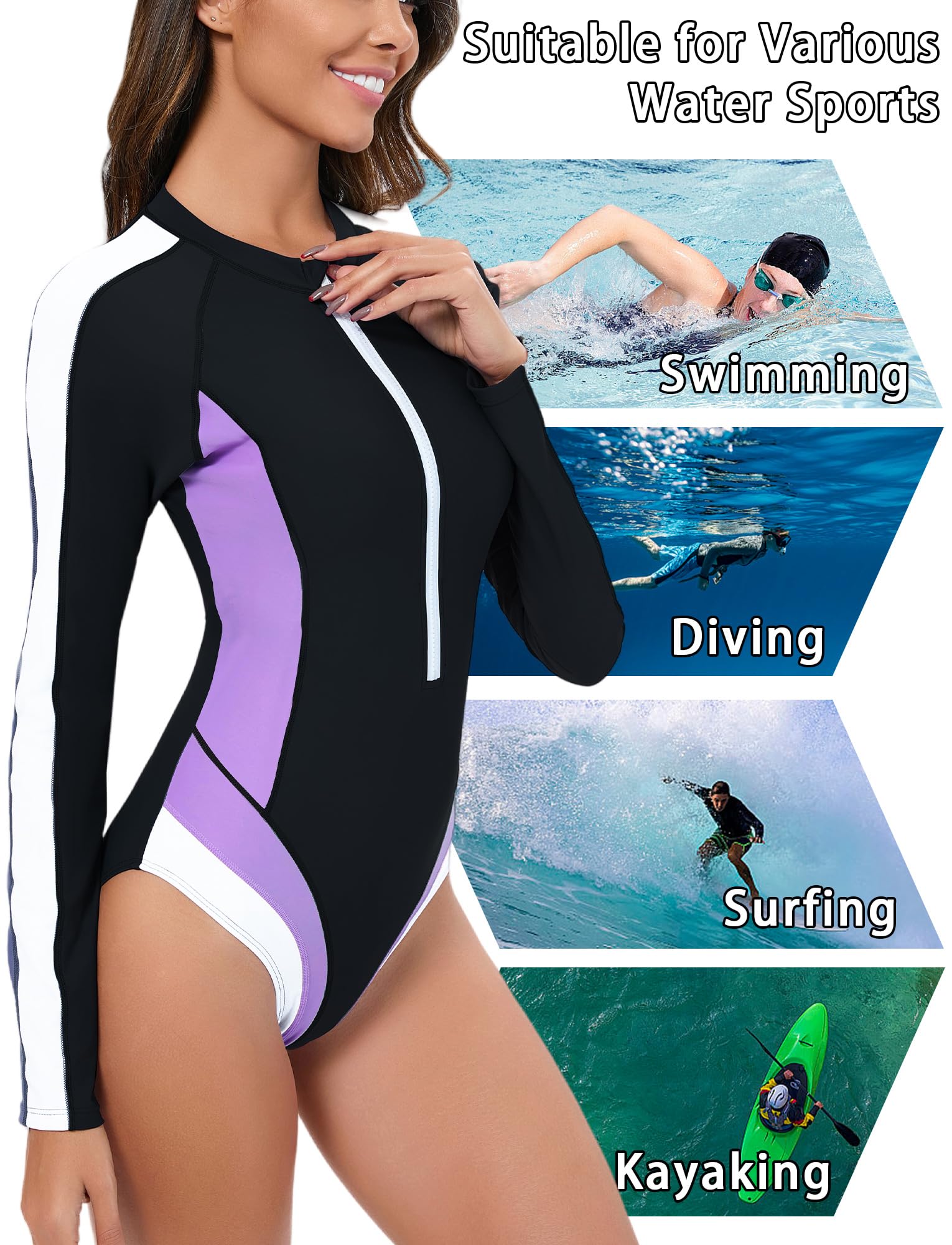 Femme Rashguard Une Pièce à Manches Longues Maillot de Bain Combishort Surf Piscine Plage S-3XL