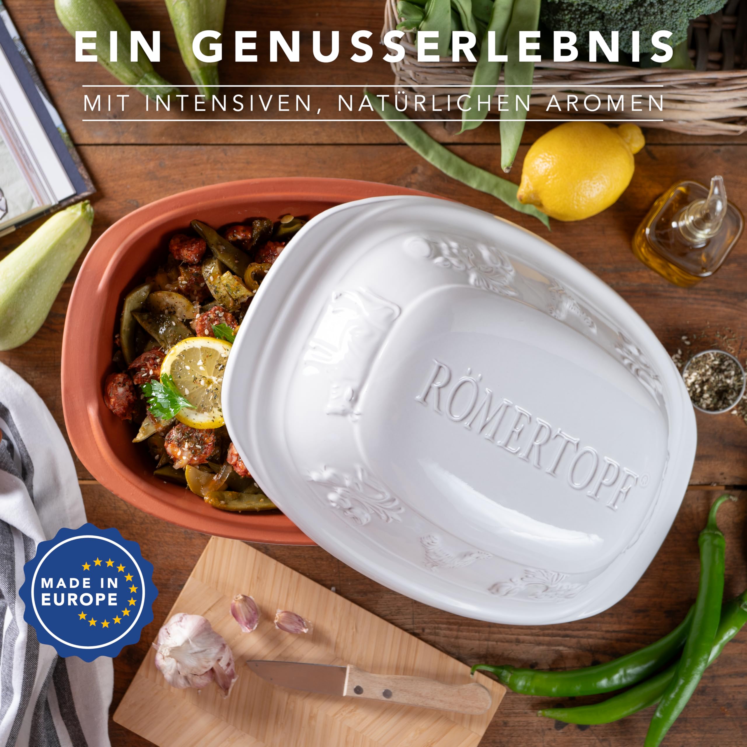 Römertopf RUSTICO Cocotte pour 4 personnes – Cocotte de 3 litres avec couvercle en céramique – Pour mijoter, rôtir et cuire à la vapeur – Passe au four