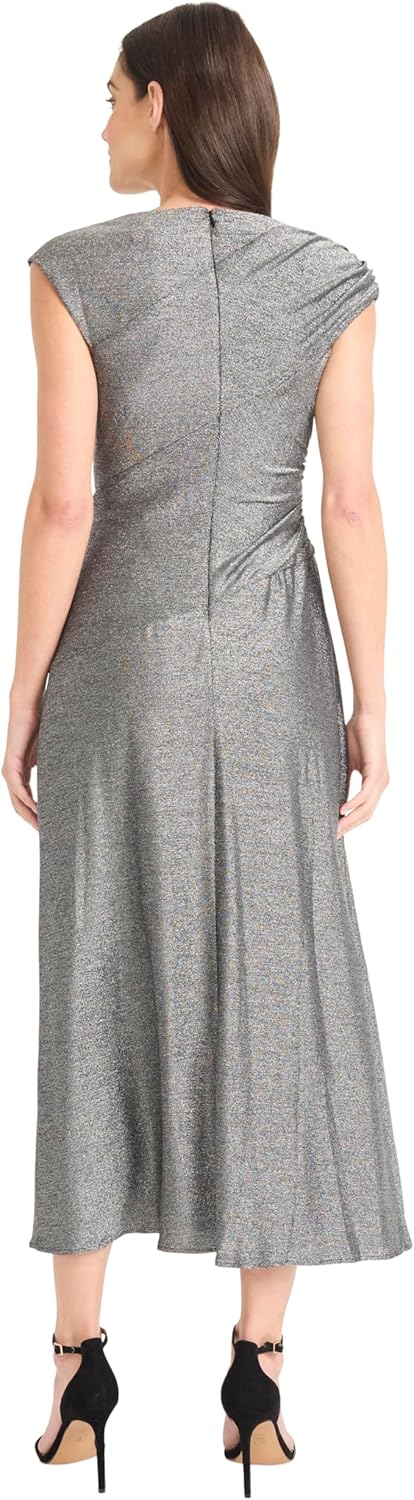 Maggy London Womens Women's Elegant Ruched Midi Dress - Cap Sleeve Boat Neck - Slim-Fitting Cocktail Dress - Image 3