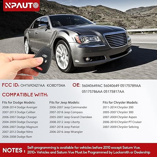 Miniatura 3 de NPAUTO 2 llaveros de repuesto para Dodge Ram Charger Durango 2004-2009, Chrysler 200 300, Jeep Commander Grand Cherokee Liberty 2008-2012 y más,