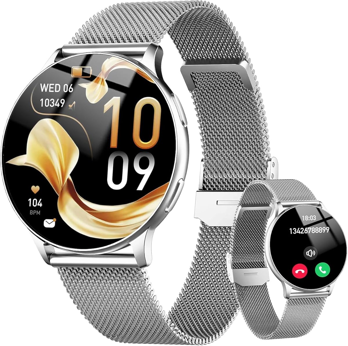 Smartwatch Damen, 1.32" AMOLED HD Fitness Tracker Telefonfunktion, Smart Watch Damen Pulsuhr Menstruationszyklus Schlafmonitor, 120+ Sportmodi Fitness Uhr, IP68 Wasserdicht für Android iOS Silbergrau