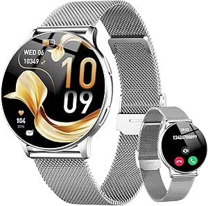 Smartwatch Damen, 1.32" AMOLED HD Fitness Tracker Telefonfunktion, Smart Watch Damen Pulsuhr Menstruationszyklus Schlafmonitor, 120+ Sportmodi Fitness Uhr, IP68 Wasserdicht für Android iOS Silbergrau