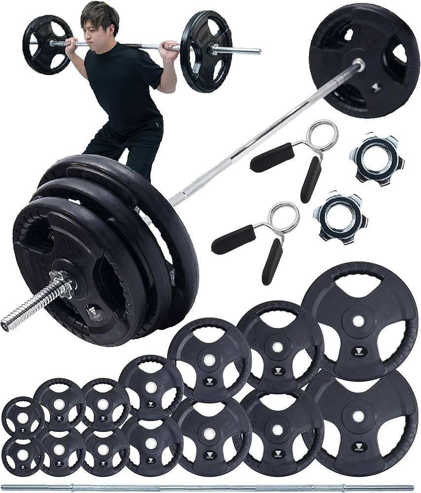 Amazon.co.jp: STEADY バーベルシャフト プレート セット 60kg / 80kg