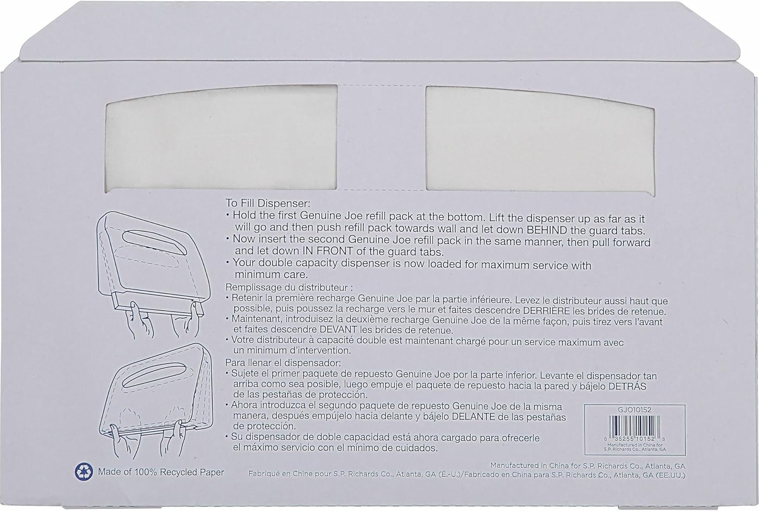 Genuine Joe Toilet Seat Covers, Half-Fold, White, 250/Pack, 4 Count