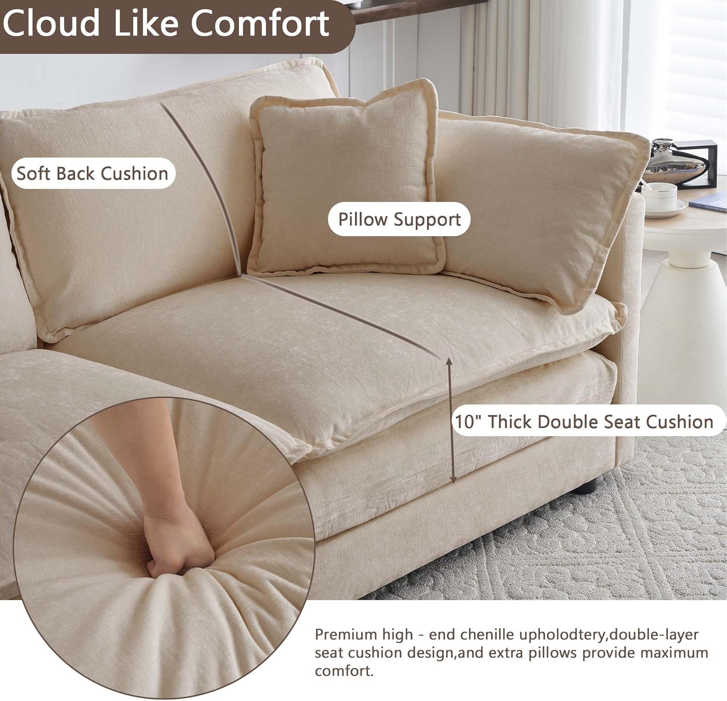 Sectional Sofa 2 Seater with Movable 1 Ottoman,Oversized Modular Couch Deep Seat (Light Coffee, 76.7 inch-L)