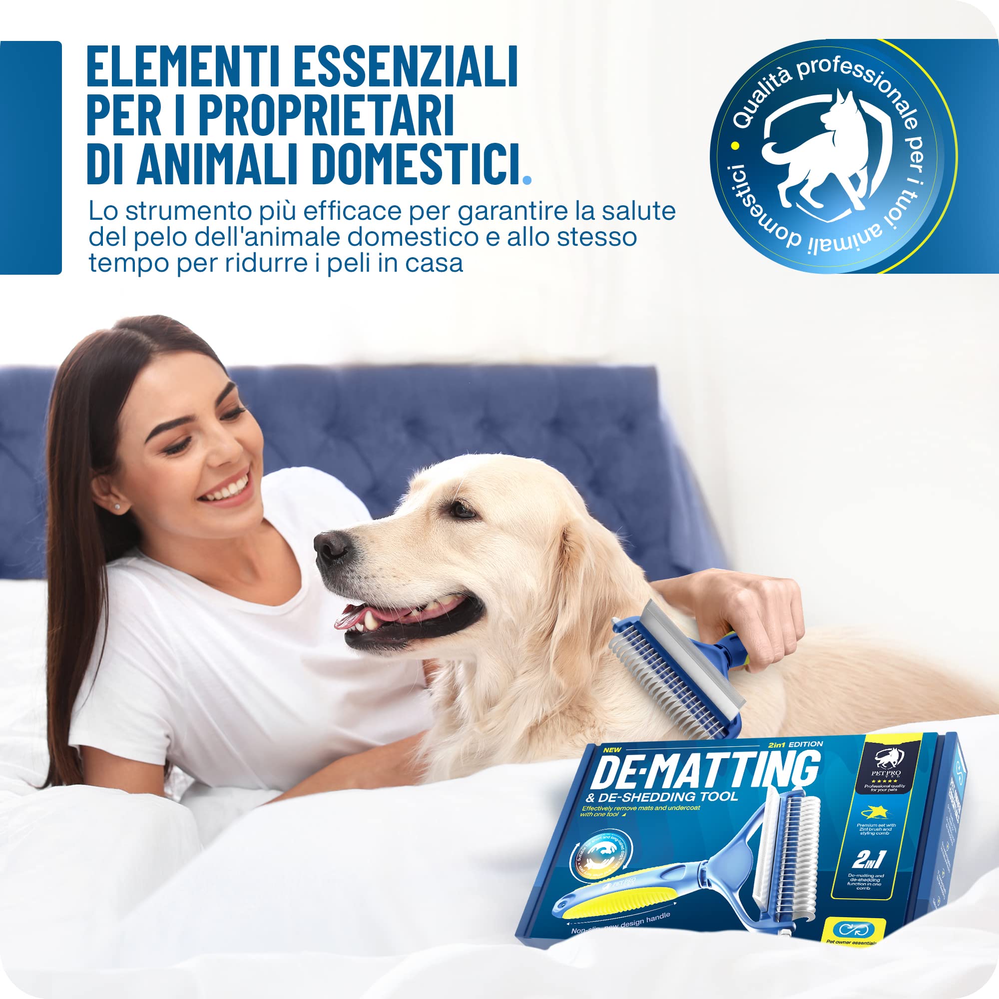 PETPROVED Spazzola per Cani Pelo Lungo Medio 2in1 Sottopelo Spazzola Cani Gatto Pelo Lungo Avanzate Doppia Faccia Spazzole per Gatti Medio