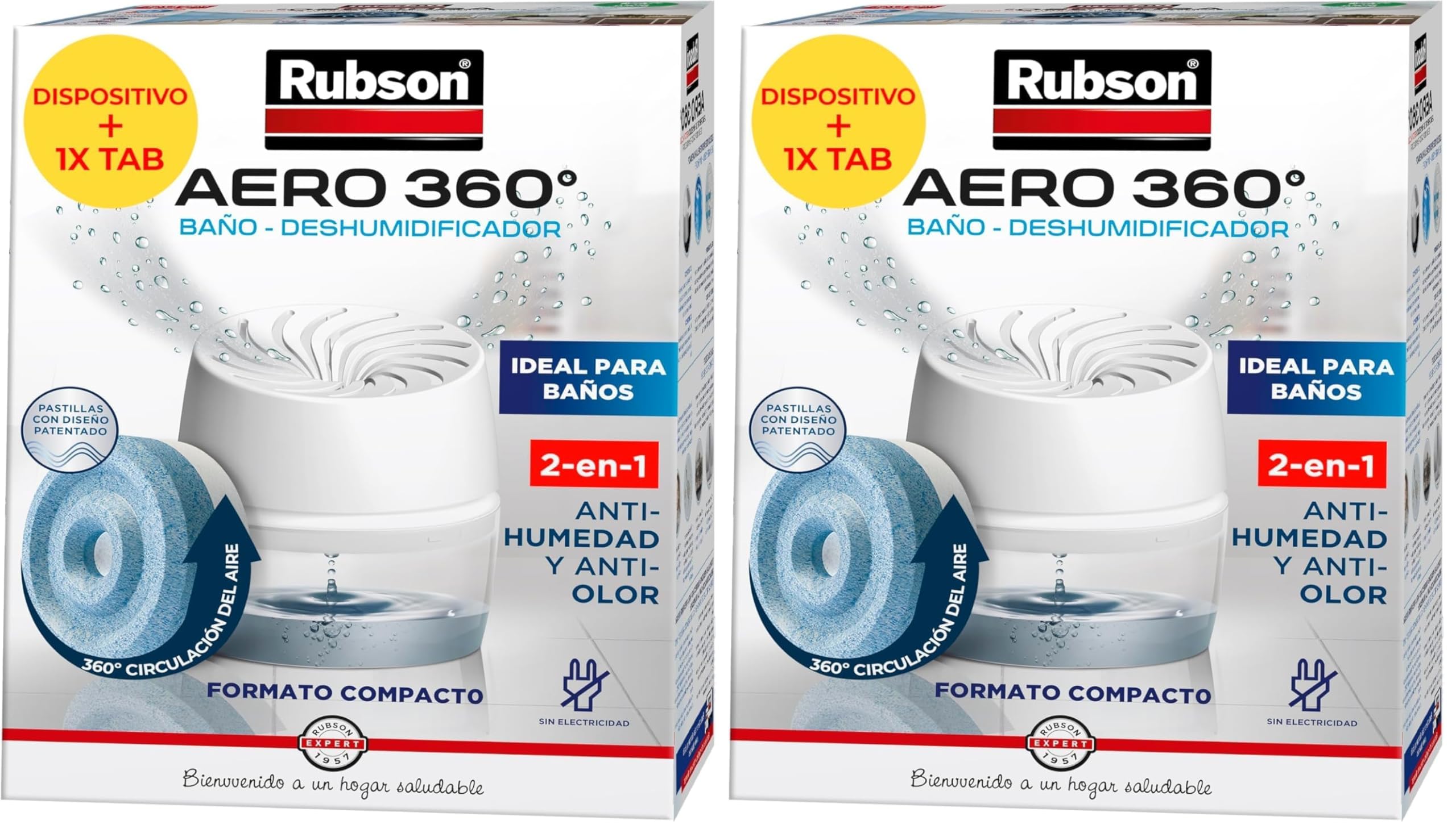 Rubson AERO 360 Baño deshumidificador portátil sin cable para la humedad de condensación