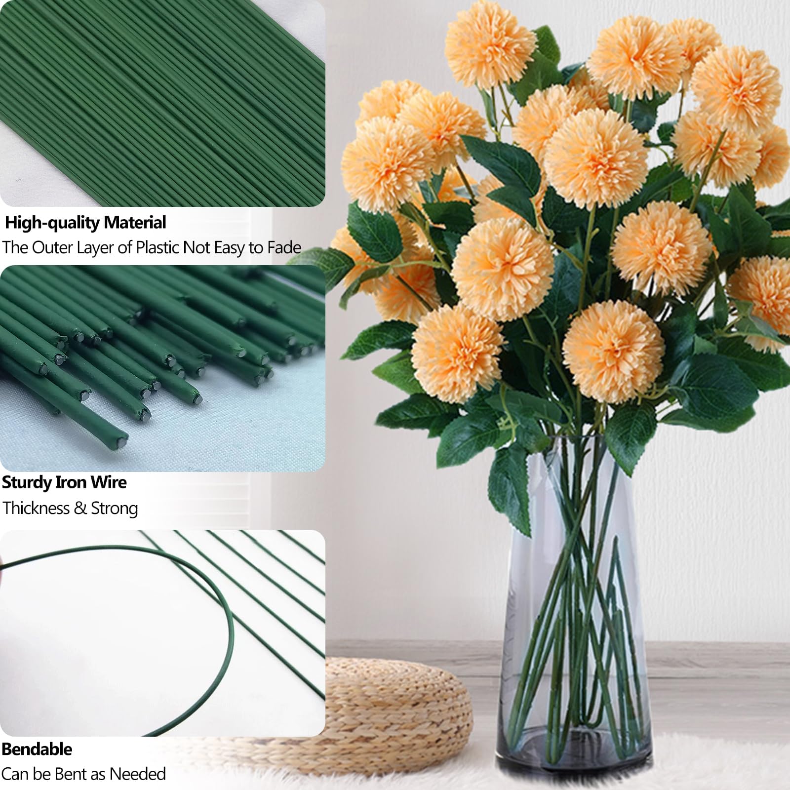 80 Stuks 30cm Hoogwaardig Bloemendraad, Bloemisten Draad voor Bloemen met 2 Rollen Bloemistentape, Bloemsteeldraad voor Kunstbloemen, voor Bloemisten, Kransen, Doe-Het-Zelf Boeketten (Groen