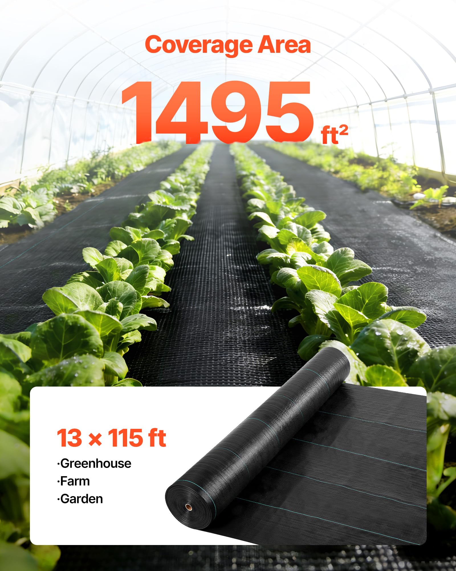 VEVOR Unkrautvlies 4x35,1 m Gartenvlies 100 g/㎡, Unkrautmatte auf Rolle aus Polypropylen, Unkrautfolie mit Hoher Belüftung Entwässerung, Wurzelsperre gegen Unkraut für Gewächshaus Bauernhof, Schwarz