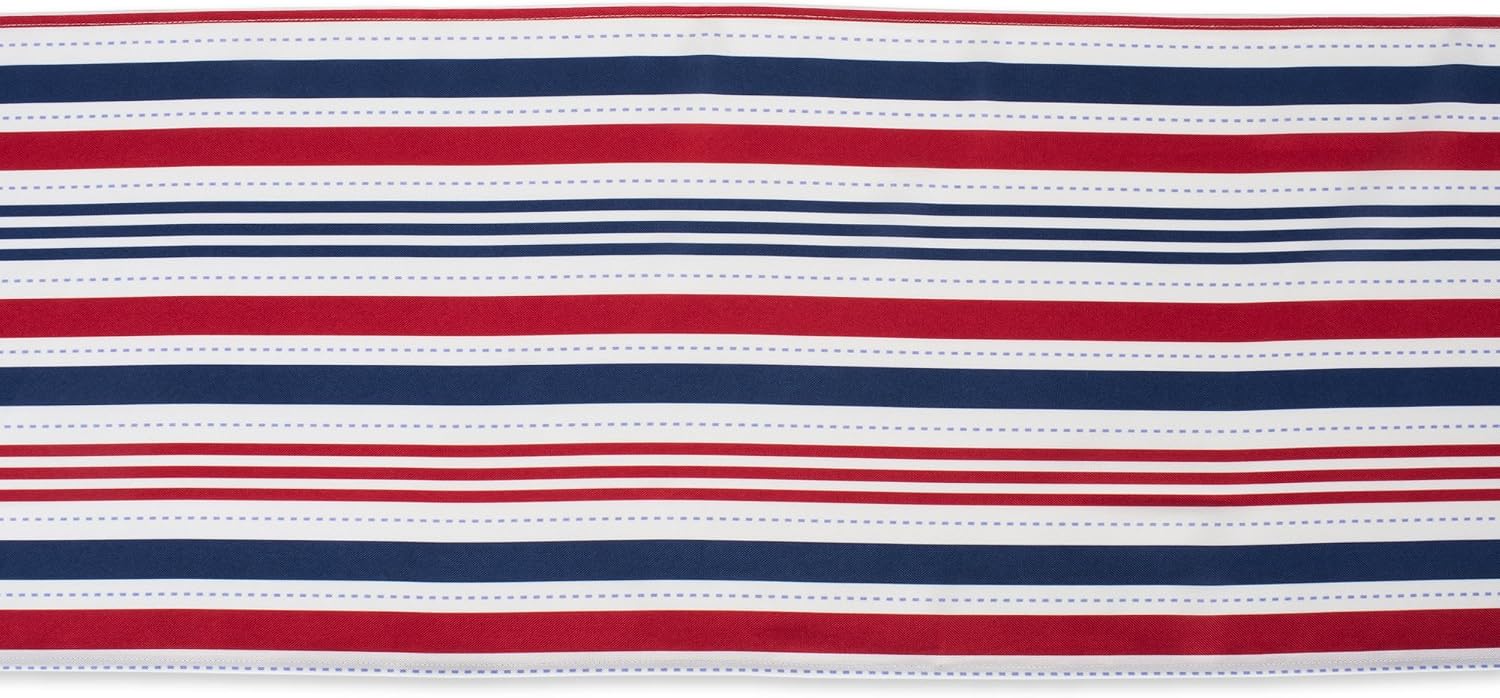 DII Patriotic Stripes Tabletop Collection, Stain Resistant & Waterproof, Table Runner, 14x108, Red, White, & Blue