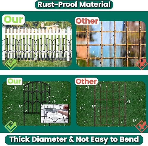 Miniatura 5 de Valla de barrera de animales, paquete de 10 unidades, valla decorativa de jardín de 23.4 pulgadas de alto x 10.8 pies de largo, metal inoxidable sin