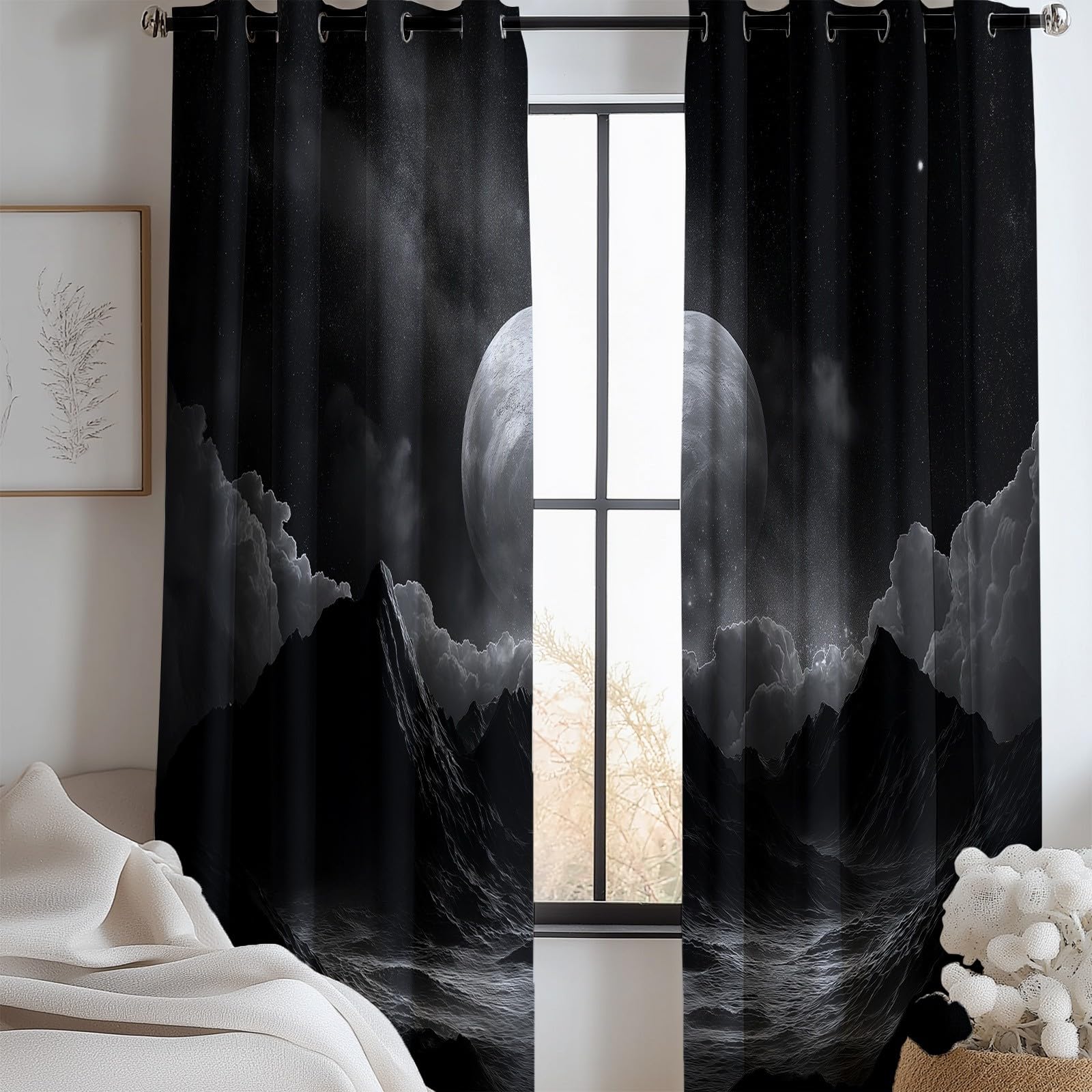 Cortinas Opacas para Niños, Montañas oscuras ,Térmicas Aislantes Frío y Calor, Reducción de Ruido, Protección de Intimidad, 280 x 260 cm para Hogar y Dormitorio Infantil estrella de la galaxia