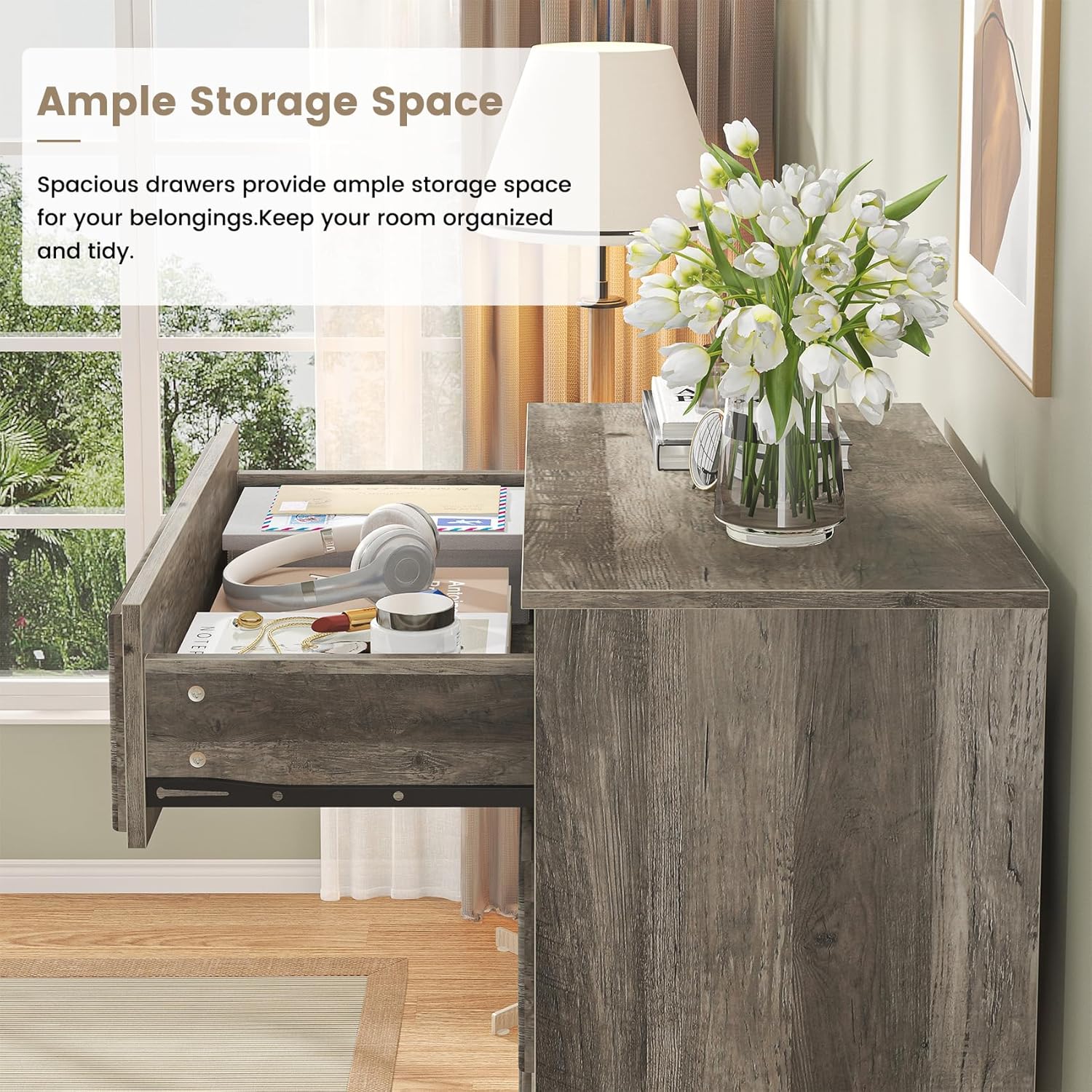 6 Drawer Dresser 52" Tall for Bedroom, Wood 6 Chest Drawers, Storage for Clothes, Narrow Large Drawers, Taupe Vintage, for Living Room, Bedroom, Hallway, Brownish Grey