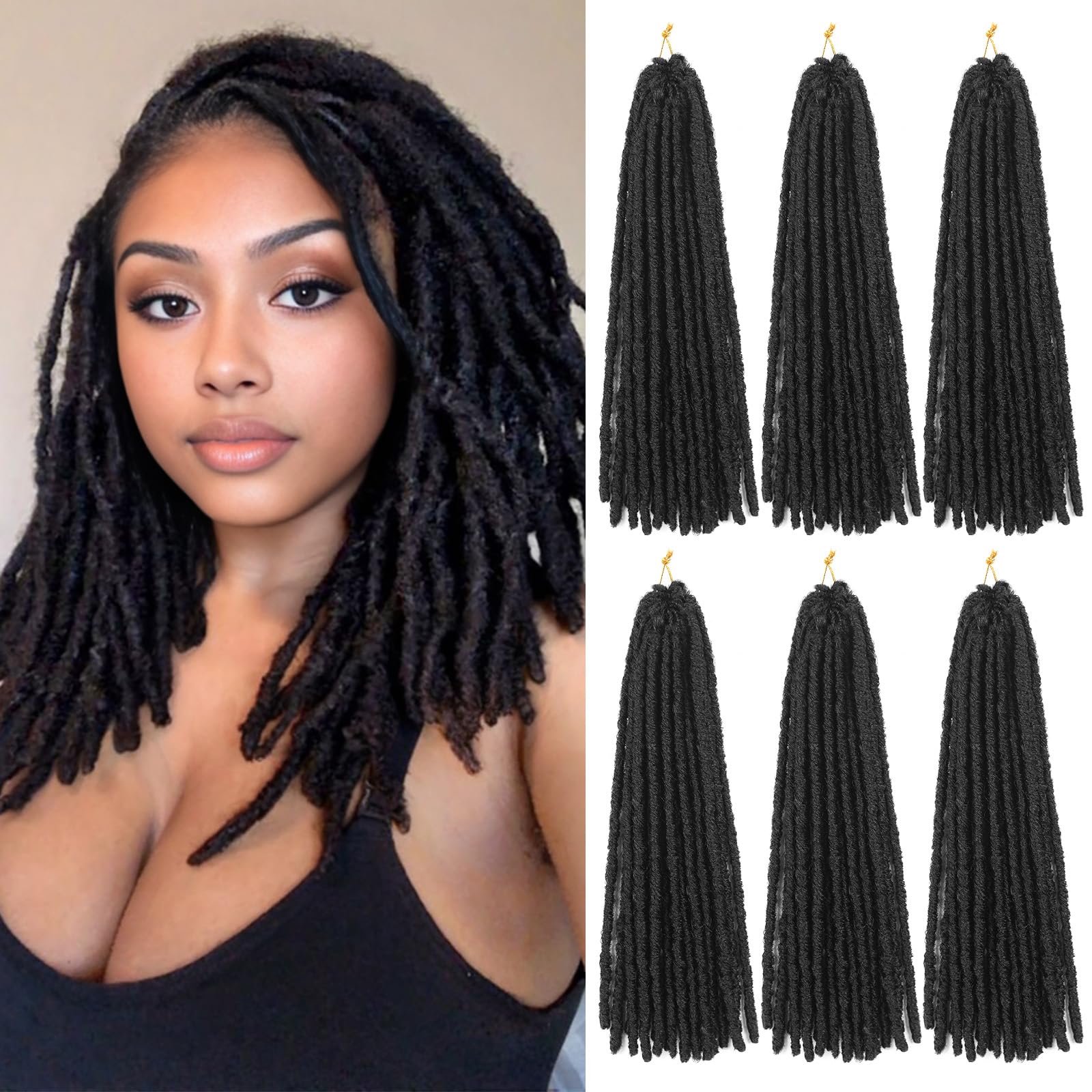 WIGNEE 120 Strands Faux Locs Crochet Hair 14 Inches Short Faux Locs Pre-Looped Soft Locs Dreadlock Crochet Hair 6 Packs Pre-Twisted Crochet Hair for