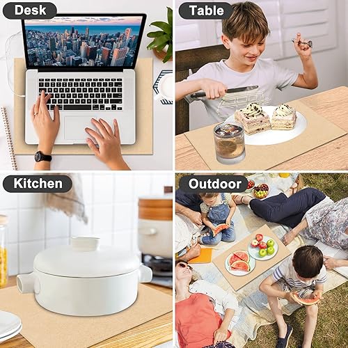 Miniatura 7 de LANDVIEW Juego de 6 manteles individuales de tela de mezcla de lino y algodón, lavables a máquina, duraderos, resistentes al calor, sin arrugas,