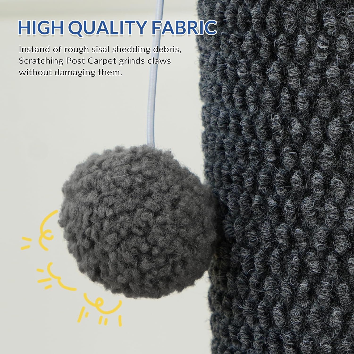 Cat Craft Cat Scratching Post Large Reticulate Carpet Scratching Post for Indoor Cats, Tall Cat Scratch Post, Carpet Cat Scratcher with Replaceable Toys, Sturdy Base, Large, Gray