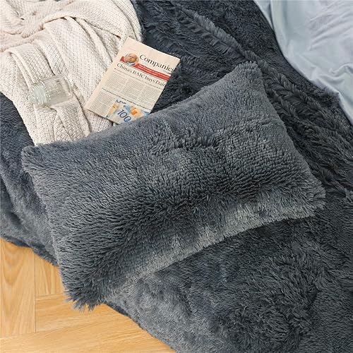 Miniatura 2 de Tenghe Juego de 2 fundas de almohada de felpa sólida estándarQueen, súper suaves y esponjosas de piel sintética lanuda fundas de almohada
