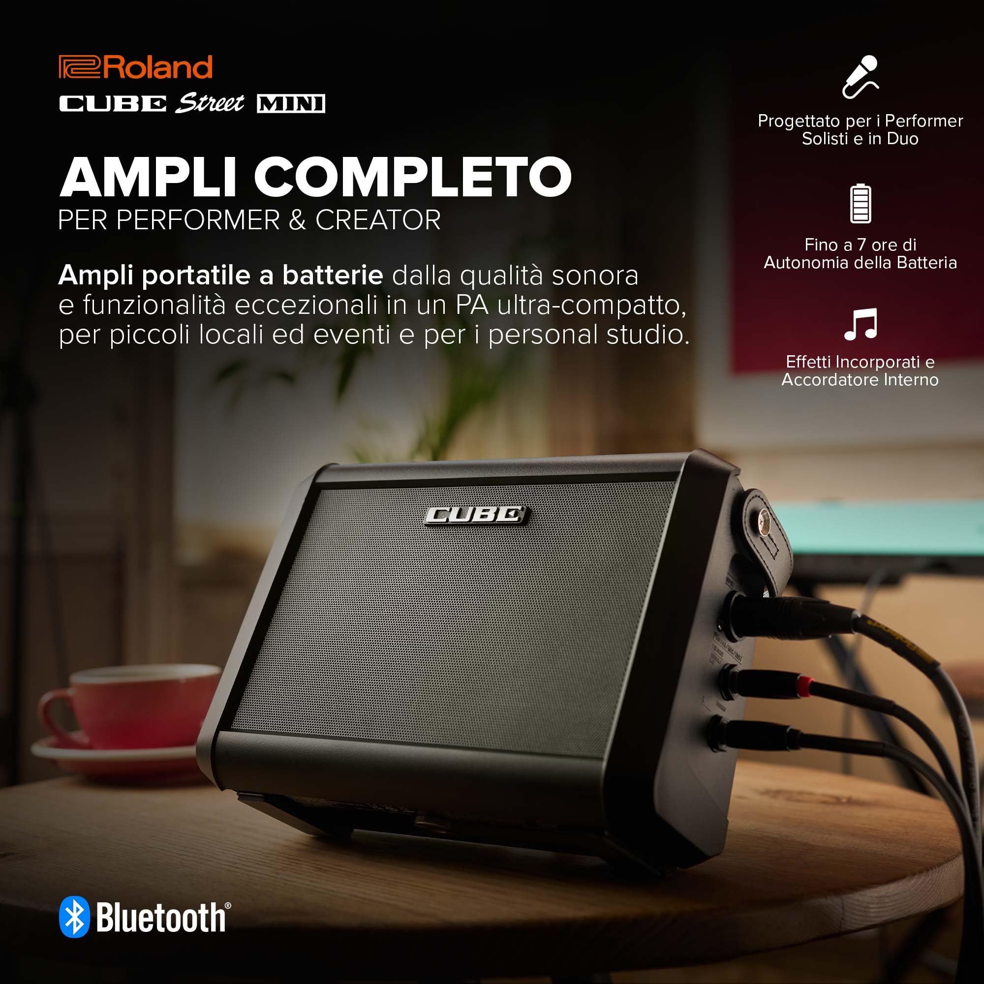 Roland CUBE Street Mini | Amplificatore ultra-compatto | Suono eccezionale | Ideale per i piccoli eventi | Supporta microfoni, strumenti e altro | Fino a 7 ore di autonomia della batteria