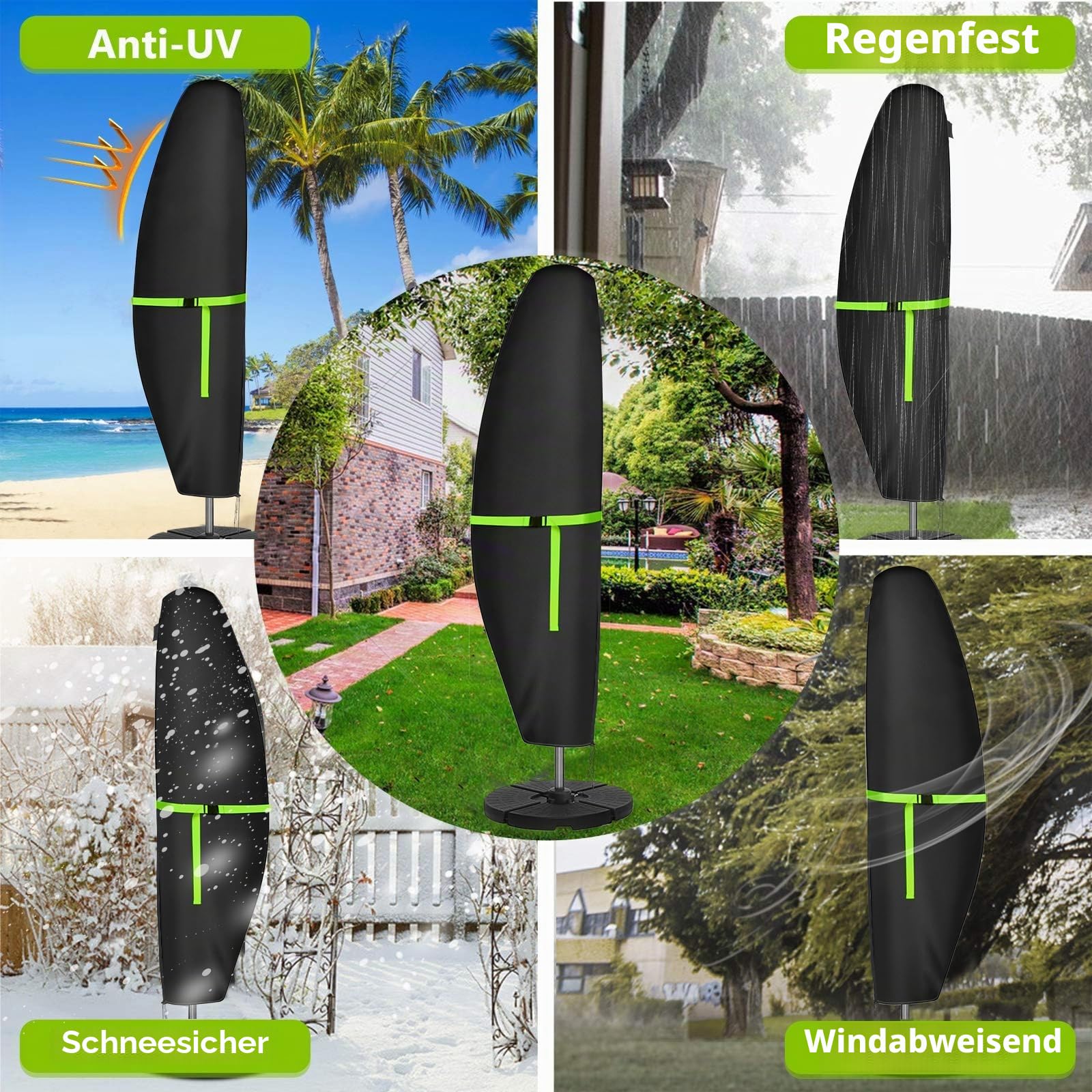 GEMITTO Sonnenschirm Schutzhülle mit Stab, Ampelschirm Schutzhülle Wasserdicht 280x30x81/46cm Outdoor Sonnenschirm Abdeckung für 2 bis 4m Schirme, 420D Wetterfest Sonnenschutz Winddicht Schirmhülle