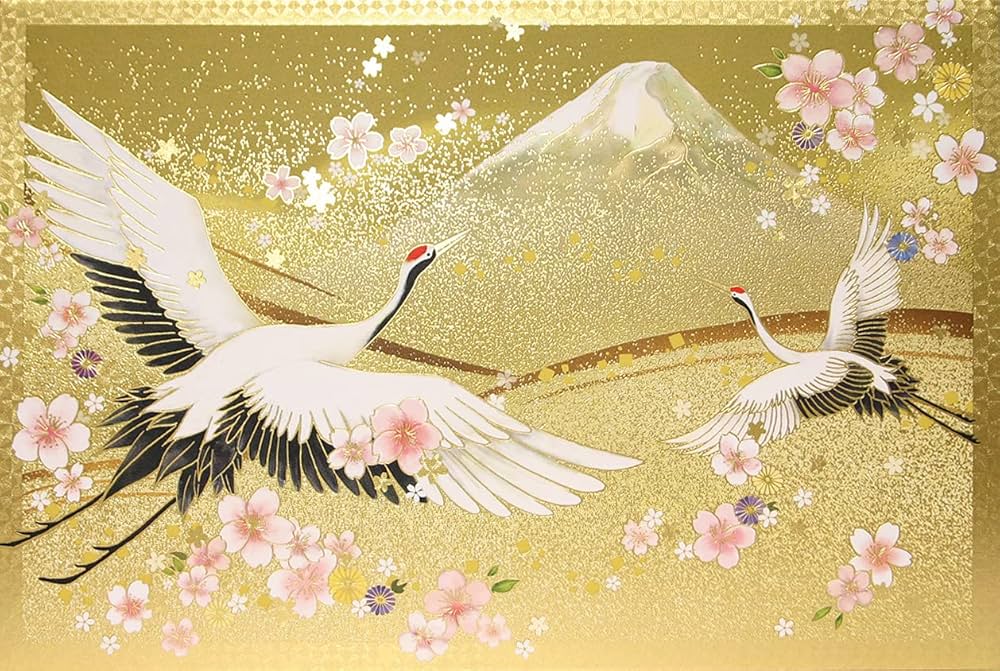富士からのクリスマス CHIKYU GREETINGS クリスマスカード 和風 海外向け 赤富士と桜