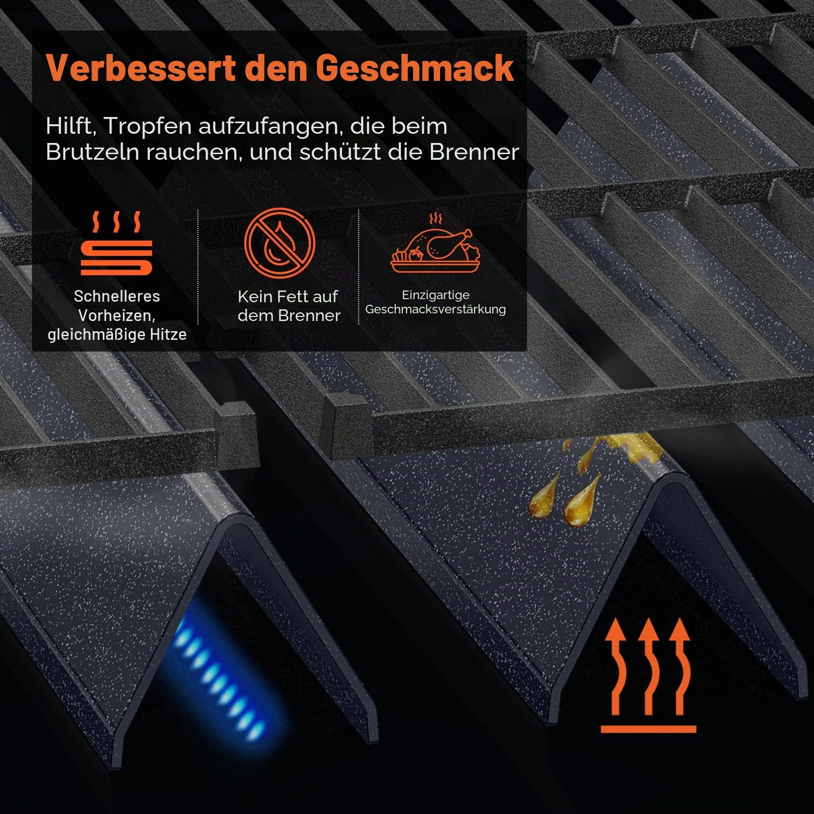 QuliMetal 44,5 cm Grillroste und 38,9 cm Aromaschienen für Weber Spirit 300 und GS4 Spirit II 300, passend für Spirit E-310, E-315 mit Frontbedienung, Ersatz für Weber 7639, 7636