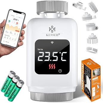 KESSER Radiator Thermostat Set of 3 WiFi Heating Controllers Heating Thermostat WLAN with Smart Home App Control Thermostat Alexa Google Assistant with 6 Radiator Valves Save Energy and Costs