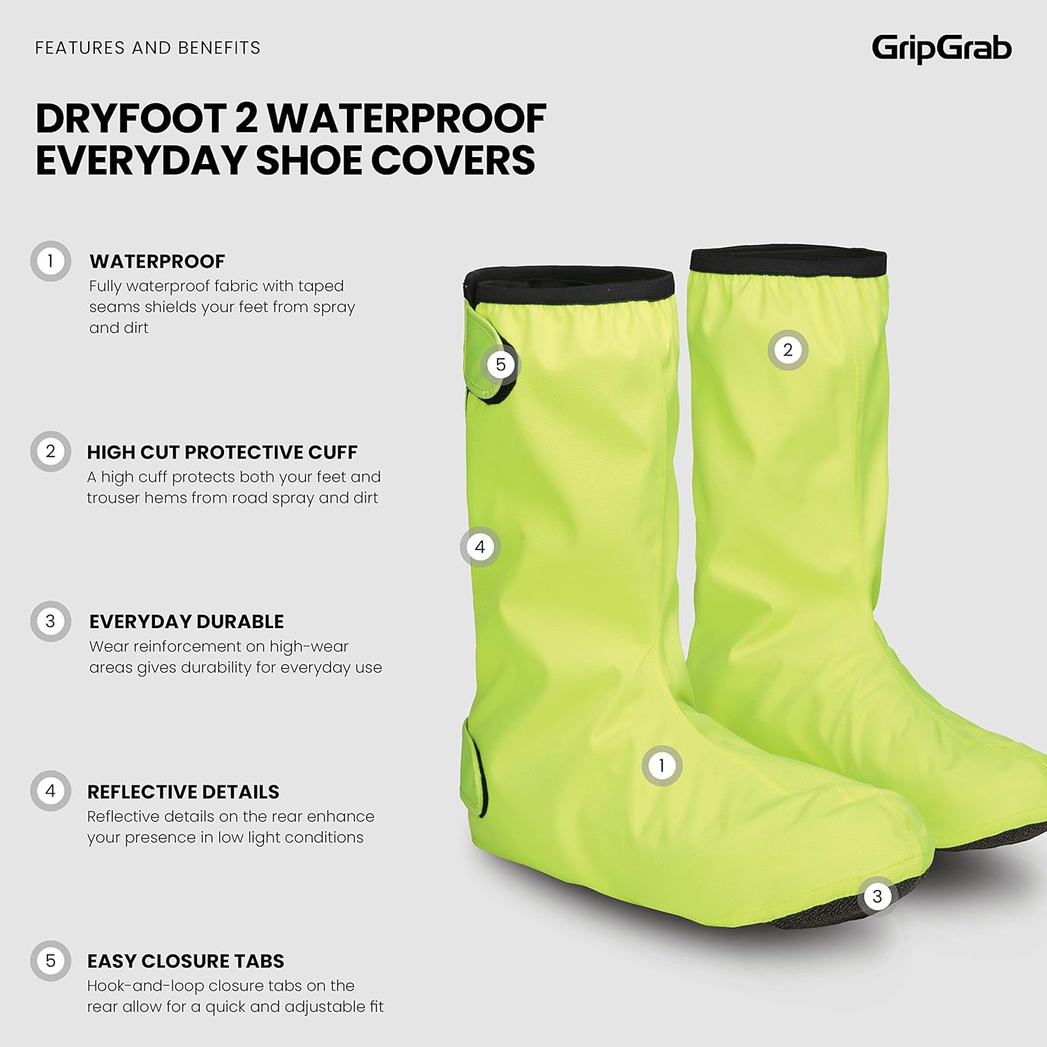GripGrab Dryfoot 2nd Edition Bicycle Rain Overshoes Waterproof Shoe Covers for Everyday Cycling Shoes Long Bike Gaiters