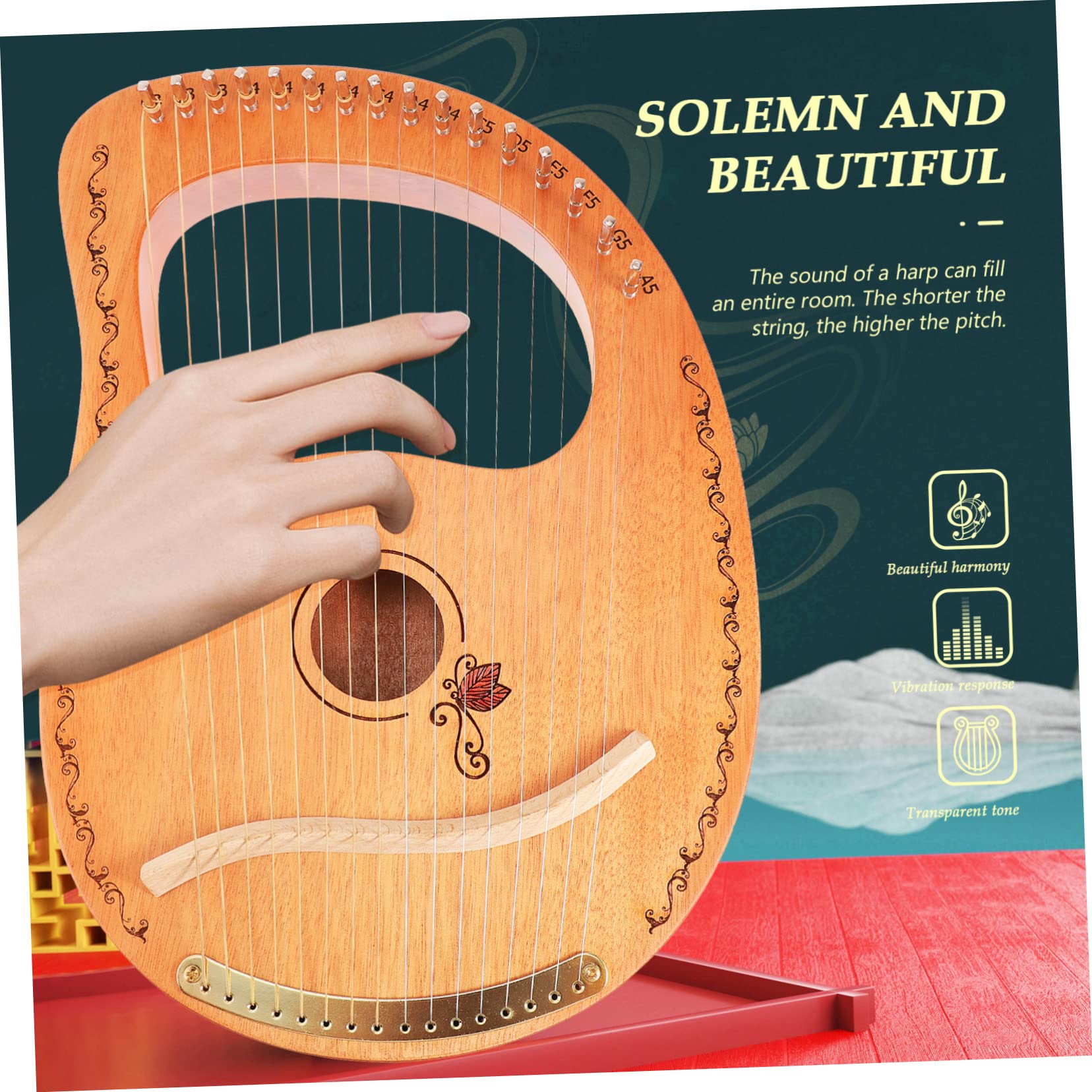 Toyvian Strumento Musicale a 16 Corde Delicato e Design Portatile Superficie Liscia Lyra in Legno per Principianti e Appassionati