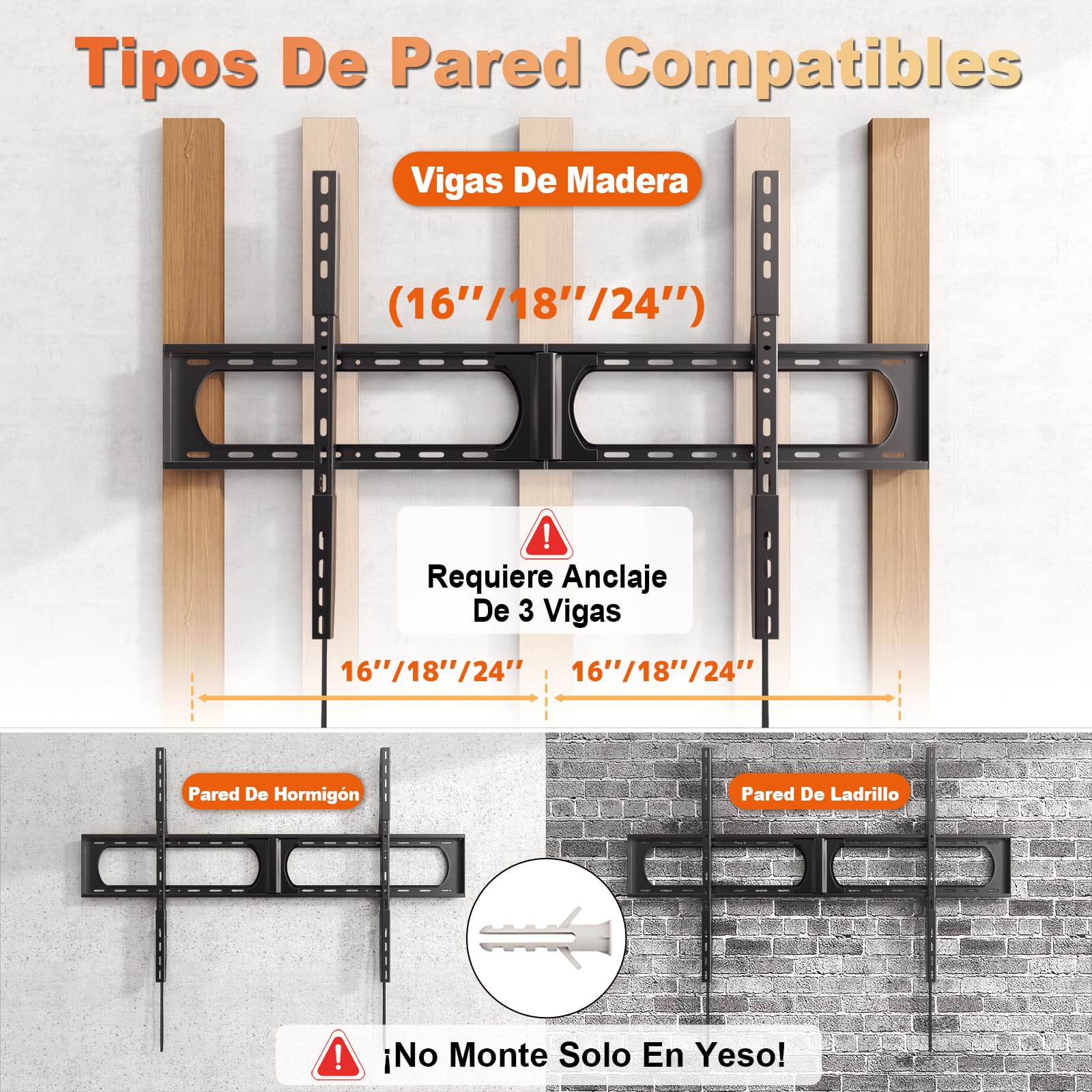 Soporte de Pared Universal para televisores de 37 a 140 Pulgadas, hasta 125 kg, máx. VESA 1200 x 800, Color Negro