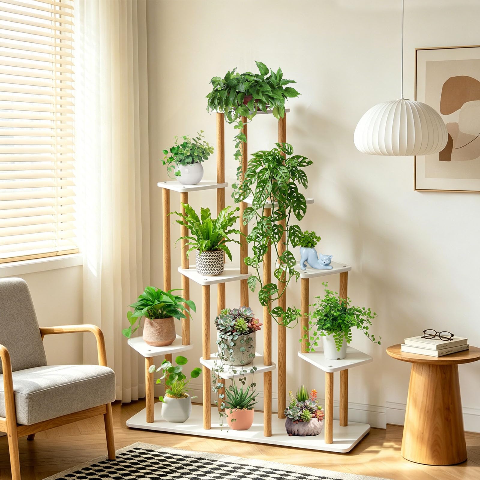 9 Ebenen Blumenständer Pflanzenständer, Mehrstöckig Hölzern Pflanzen | Display Regal Dekoration, Platzsparendes Pflanzenregal für Wohnzimmer, Balkon und Garten