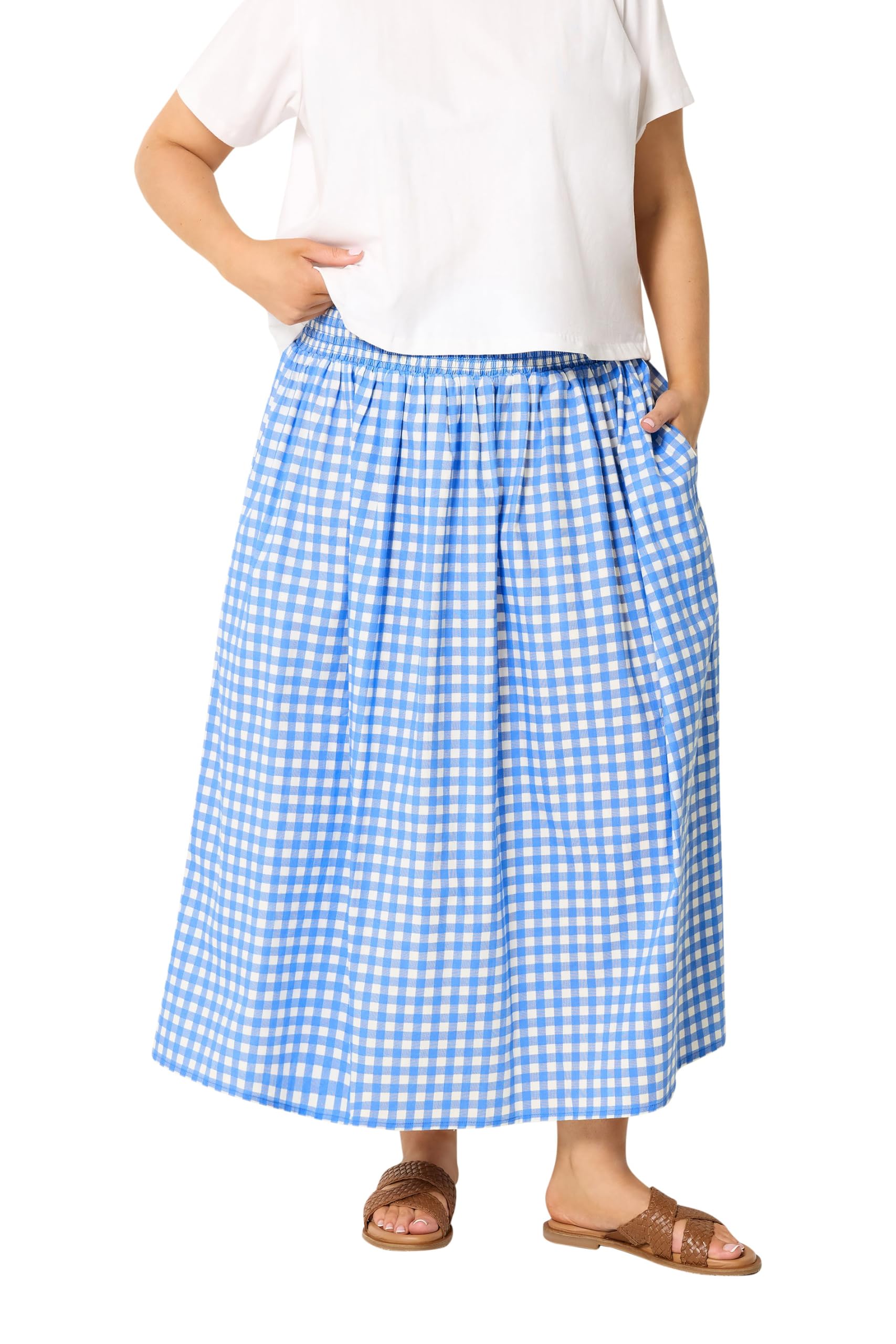 Yours Women's Baby Blue Gingham Maxi Skirt In | Size: 26-28