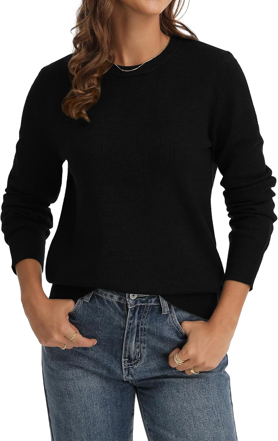 QUALFORT Women’s Lightweight Sweater Pullover Knit Long Sleeve for Layering Soft Casual Basic Top - Image 3