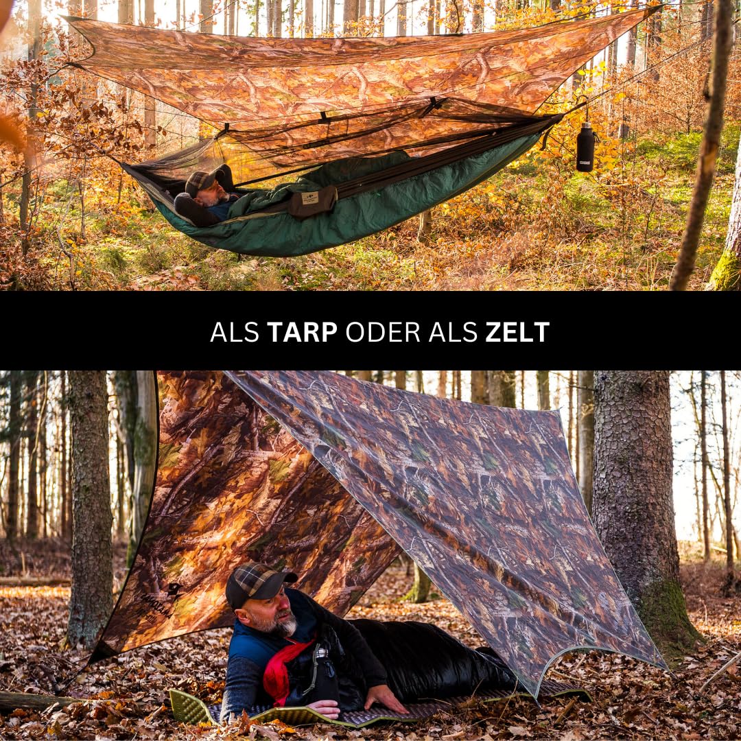 AMAZONAS Ultra-Light Traveller Tarp Forest 650 g, Dimensioni Confezione 25 x 10 cm, Protezione dalle intemperie, Effetto Mimetico