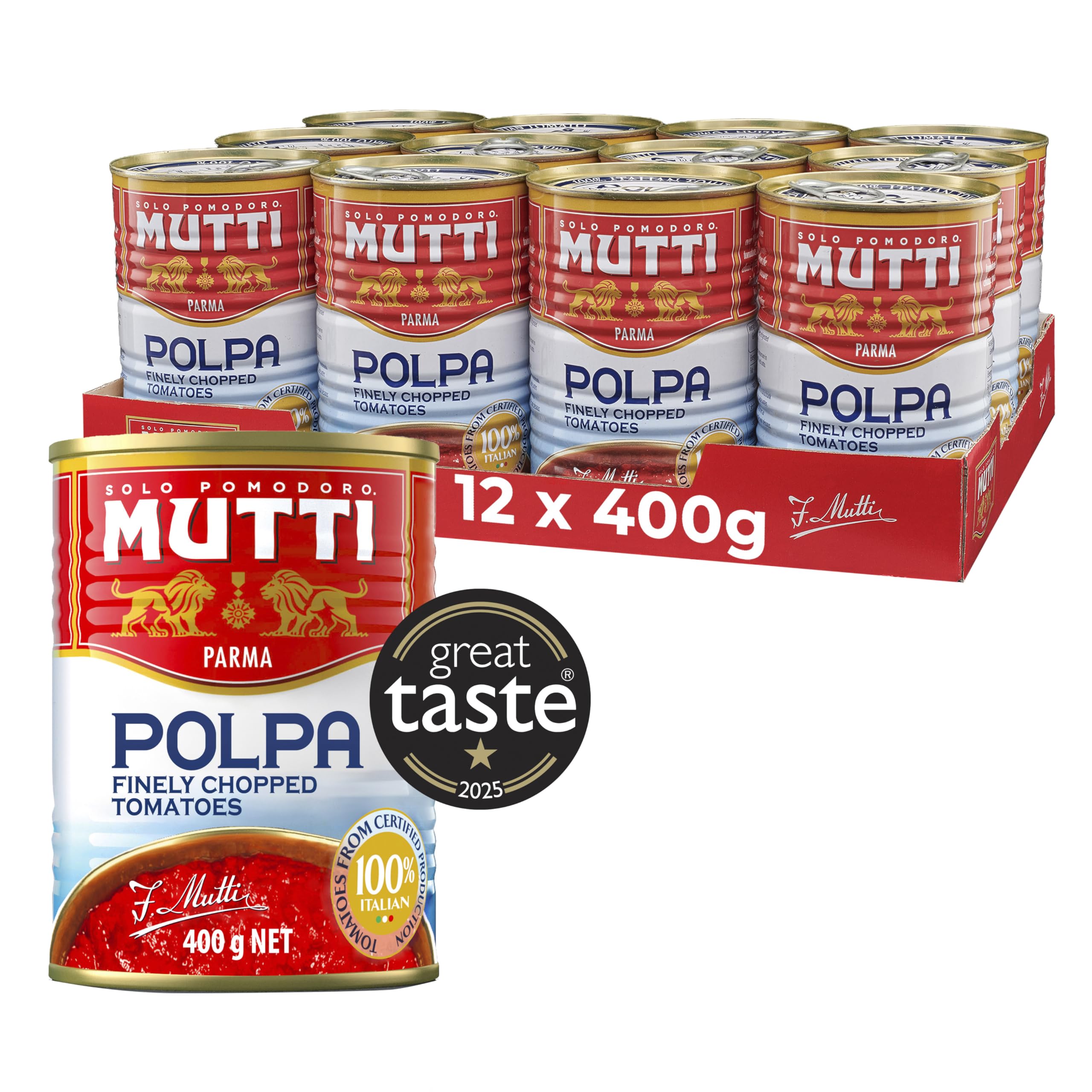 Mutti Crushed Tomatoes (Polpa), 14 oz. | 12 Pack | Italy’s #1 Brand of Tomatoes | Fresh Taste for Cooking | Canned Tomatoes | Vegan Friendly & Gluten Free | No Additives or Preservatives