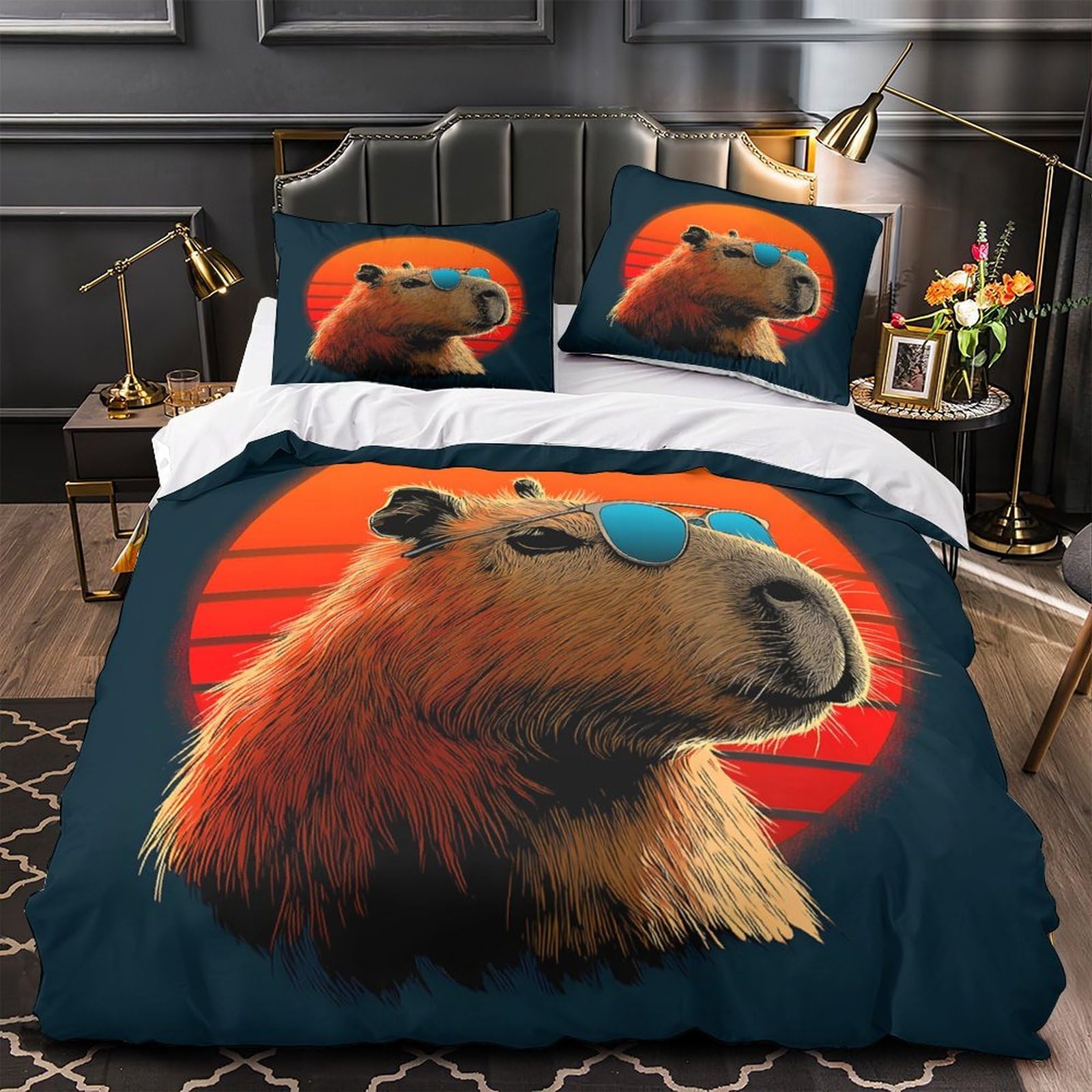 Linge de lit capybara 3d et sa parure rétro king en microfibre douillette