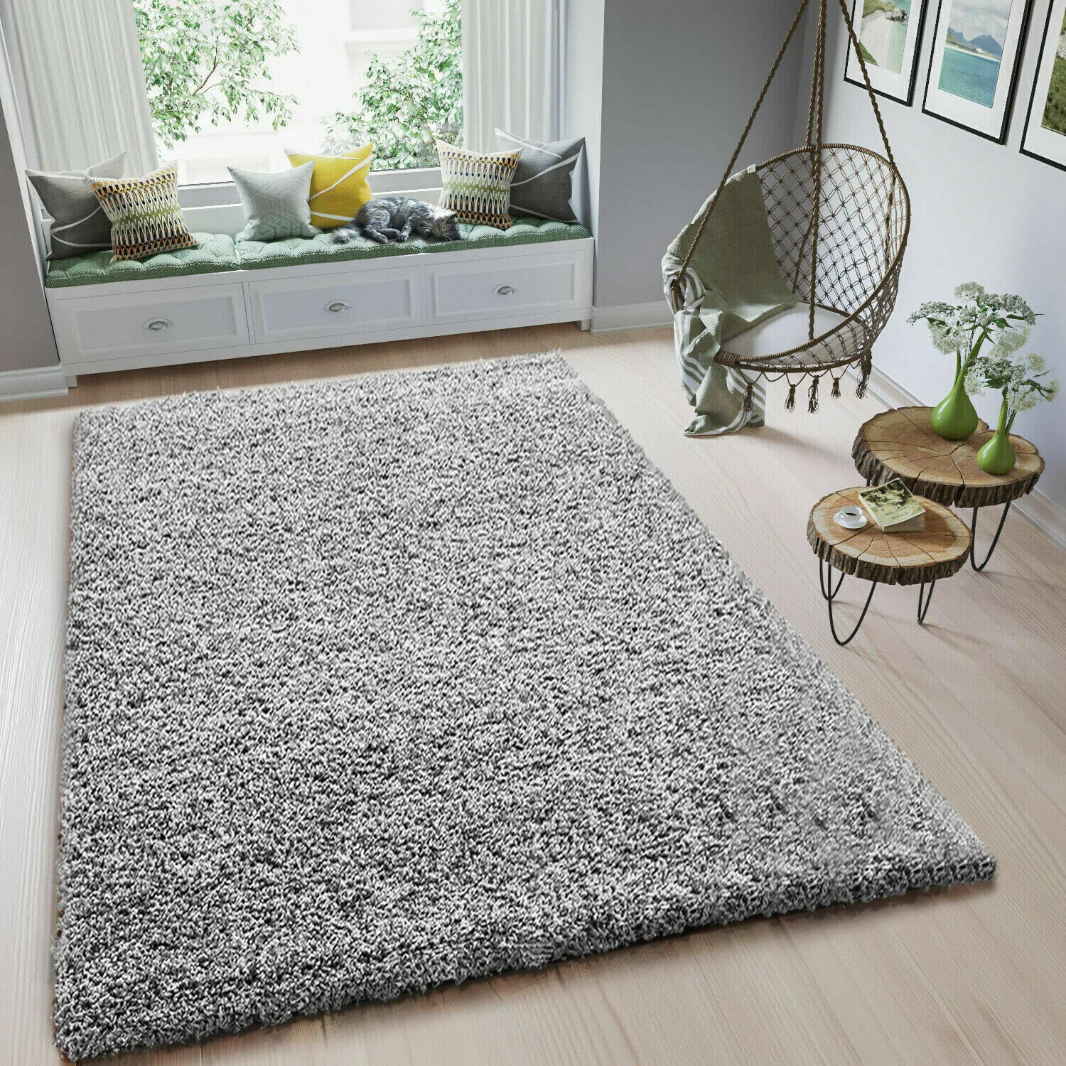 EXTRA THICK HEAVY 5CM PILE SOFT SHAGGY RUGS MODERN AREA RUGS BEDROOM HALL RUGS (Light Grey, 120 x 170cm)