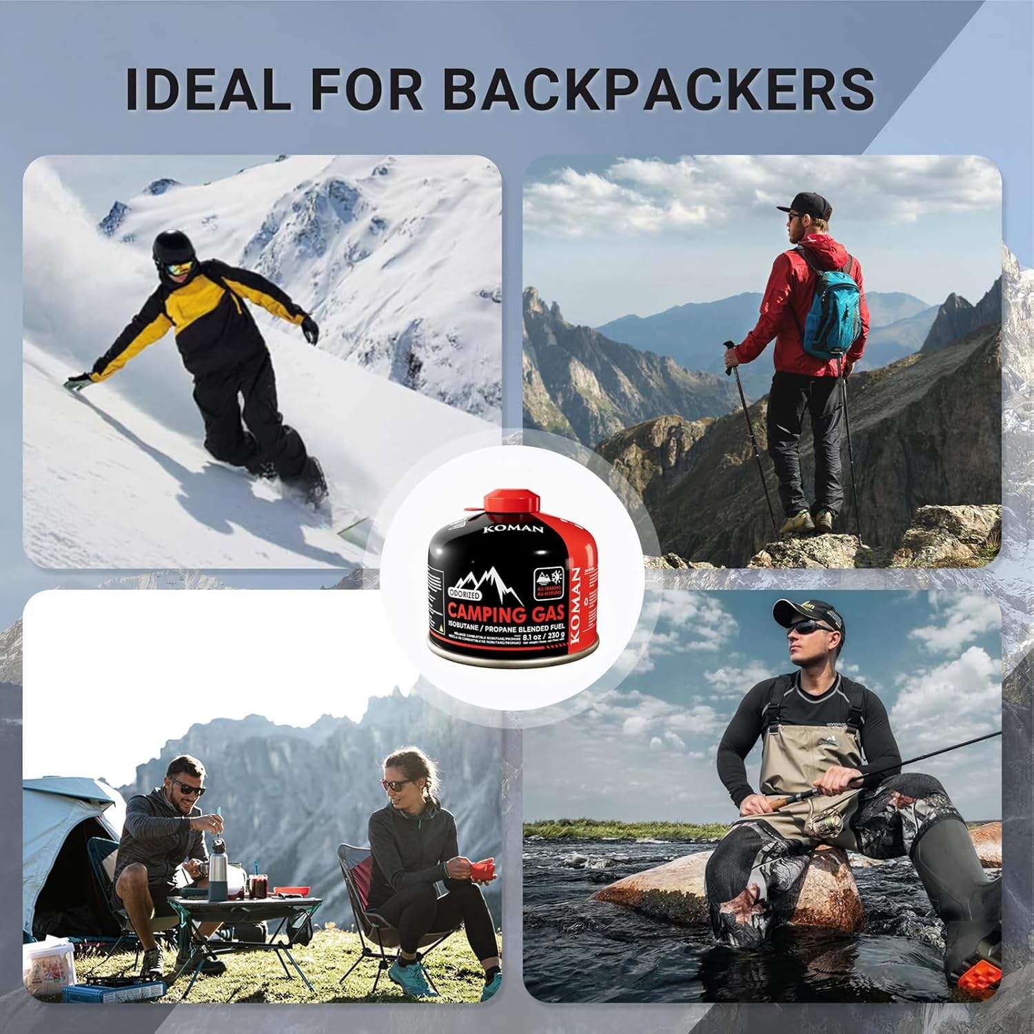 KOMAN Isobutane Fuel Canister 230 Gram Camping Stove Fuel Butane Propane Blend Camping Fuel Gas Canister Butane Backpacking Stove Fuel (Pack of 6)