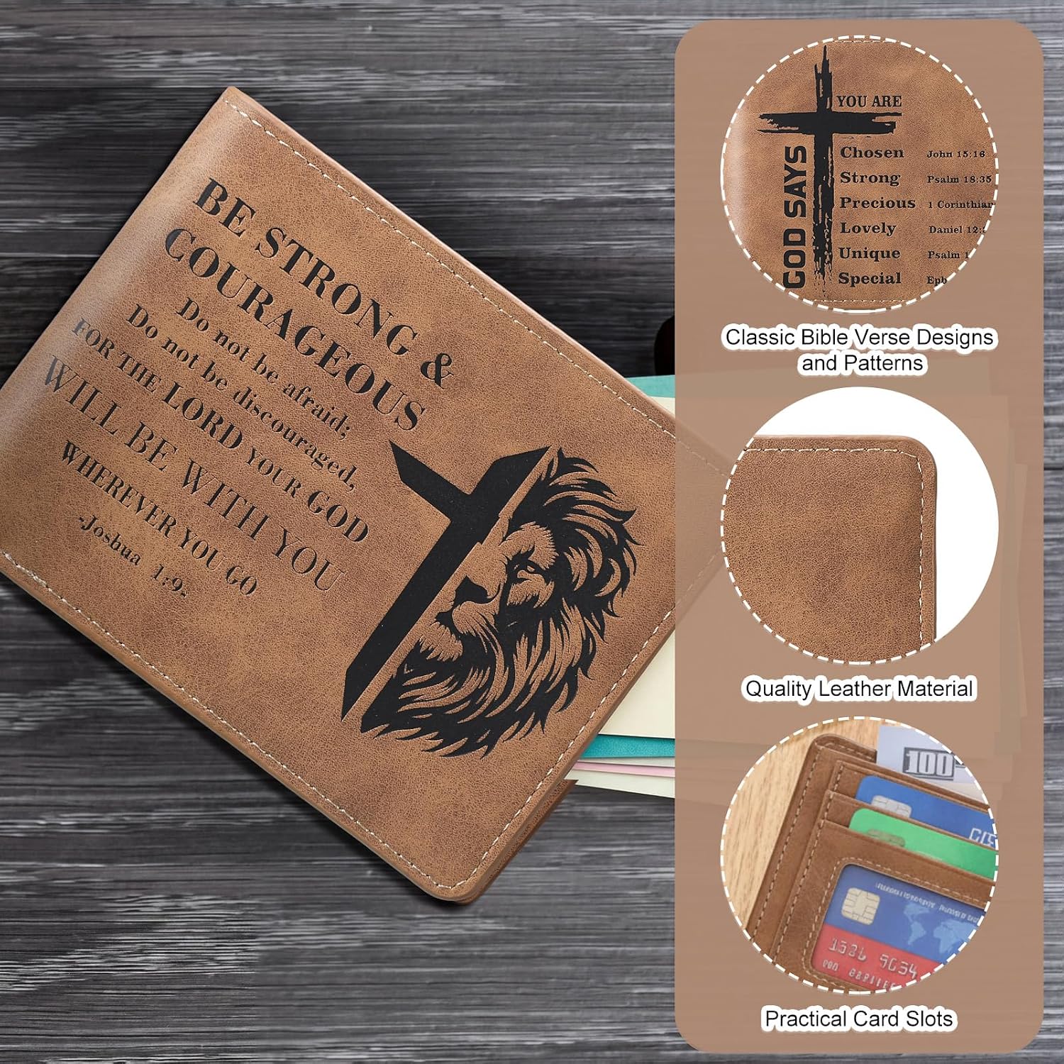 Hillban 2 Pcs Christian Gifts Leather Wallet for Men,Classic Style image 3