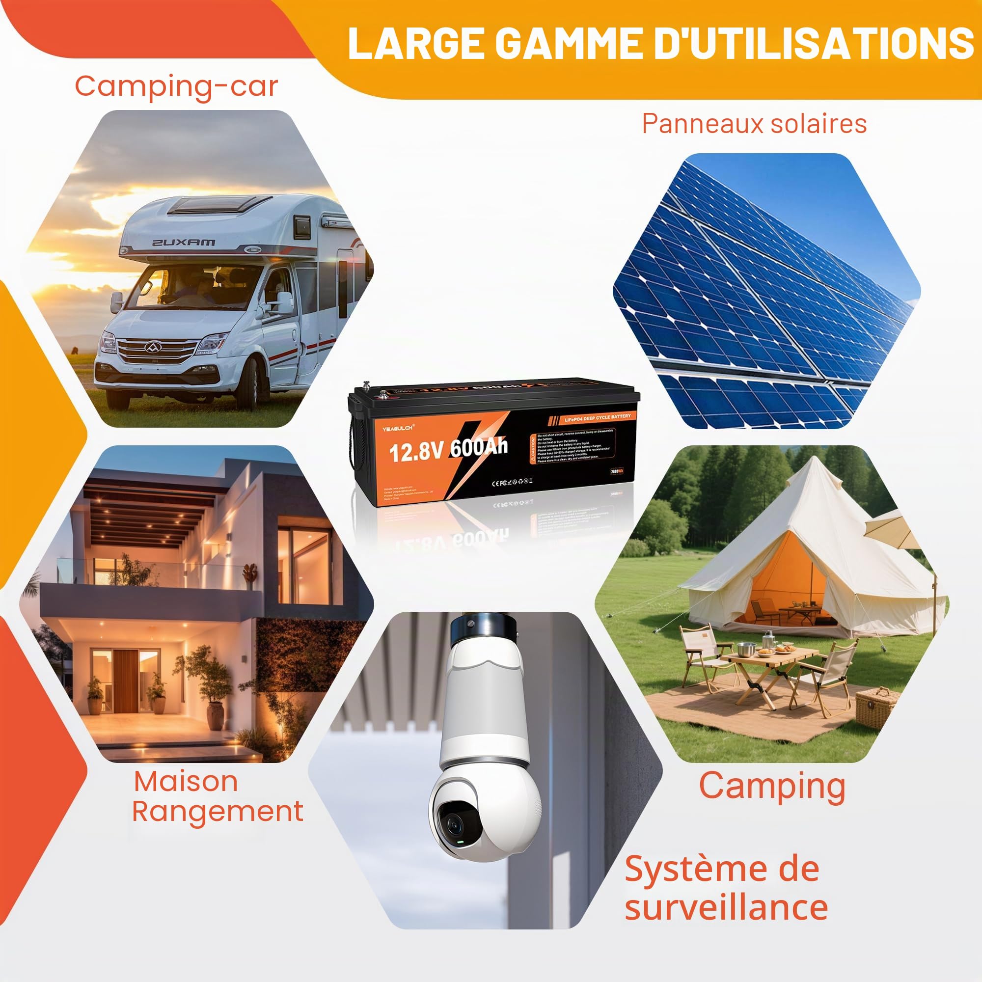 Batterie Lithium 12V 600Ah LiFePO4 7680Wh avec BMS 200A 15000 Cycles