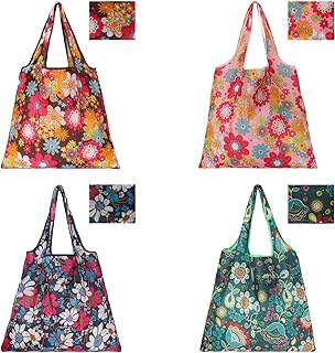 4 Pack Foldable Shopping Bags, Washable Storage Bag Eco-friendly Bags Reusable Grocery Bag Large Grocery Pouch Polyester Tote Bag