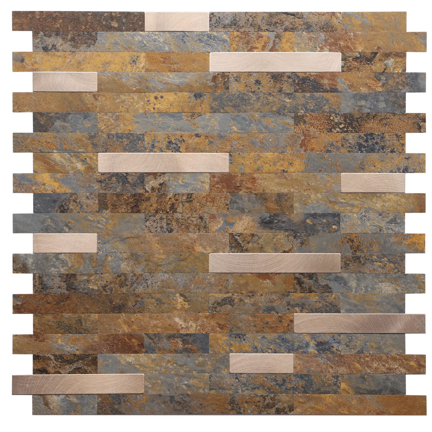 STICKGOO Peel and Stick Backsplash, PVC Wall Tiles Stick on Backsplash for Kitchen(1 Sheet, Rust Brown with Metal Gold)