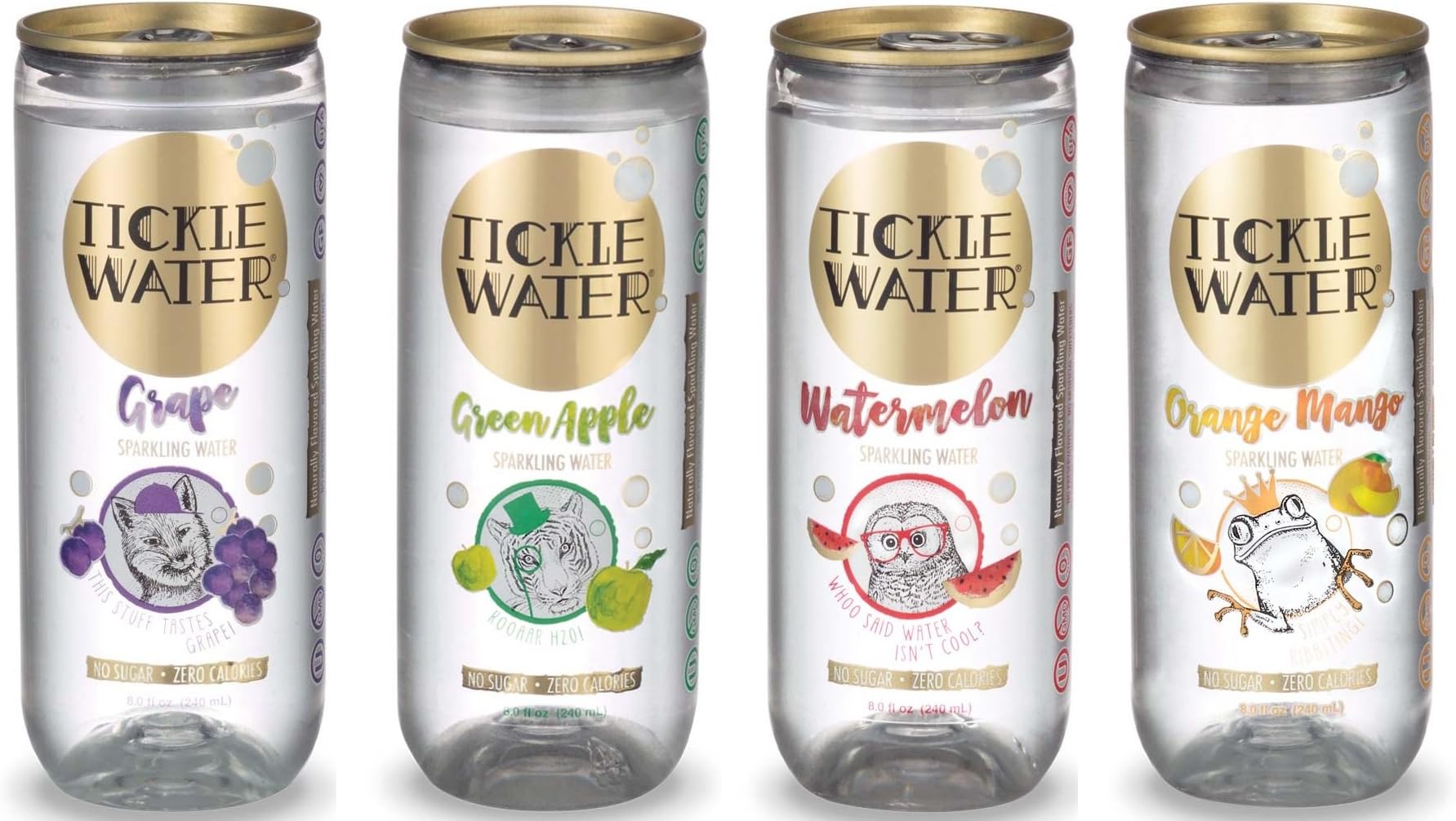 Tickle Water Sparkling Water, Taster’s Variety Pack (8oz Can, 16-Pack), Carbonated Club Soda for Kids, All-Natural Seltzer Water, Sugar-Free, Non-GMO, Zero-Calorie, Kosher and Vegan Fizzy Drink