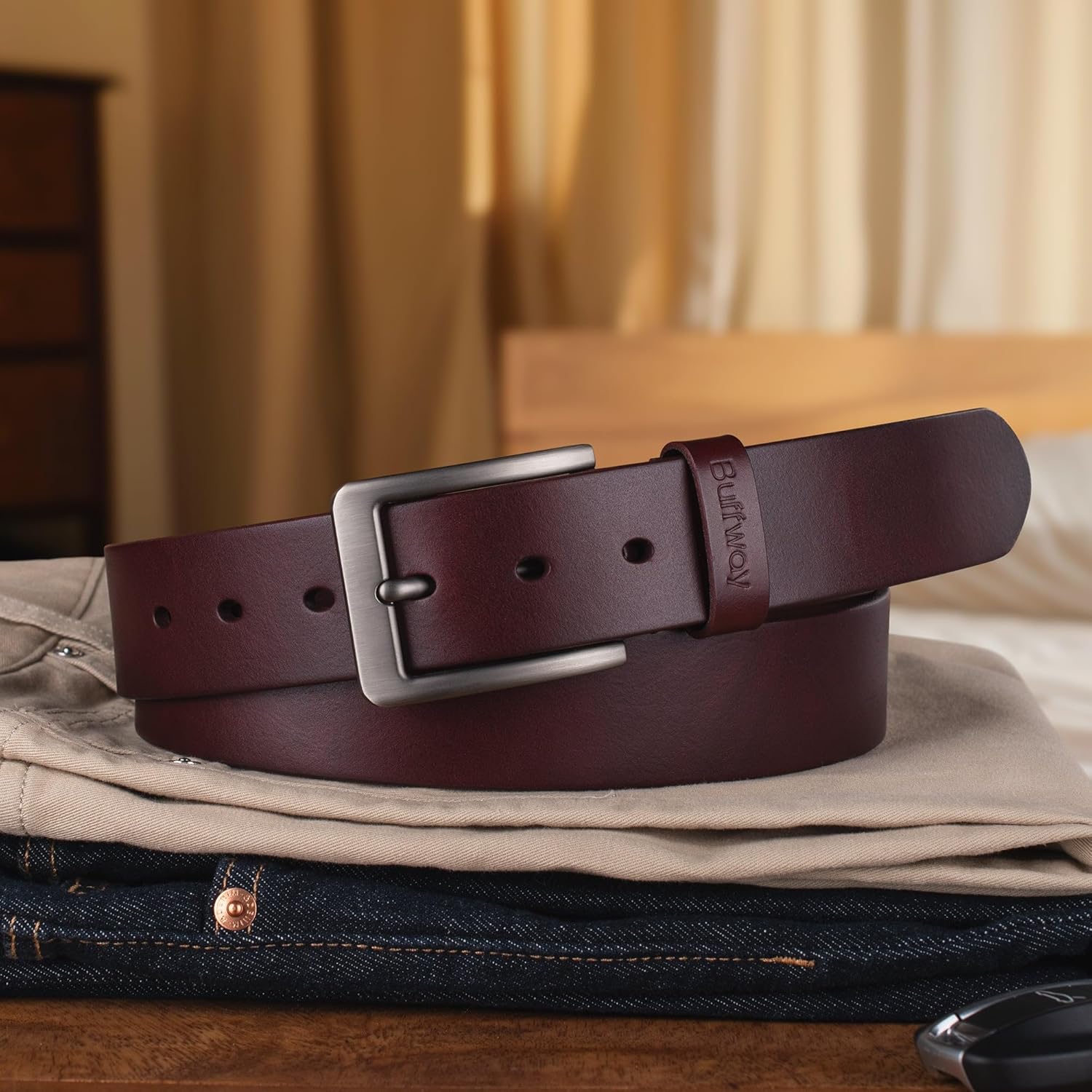 Buffway Men’s Full Grain Leather Belt – Solid One-Piece Leather, 1.5” Wide for Jeans & Business Casual, Gift Box Included - Image 7