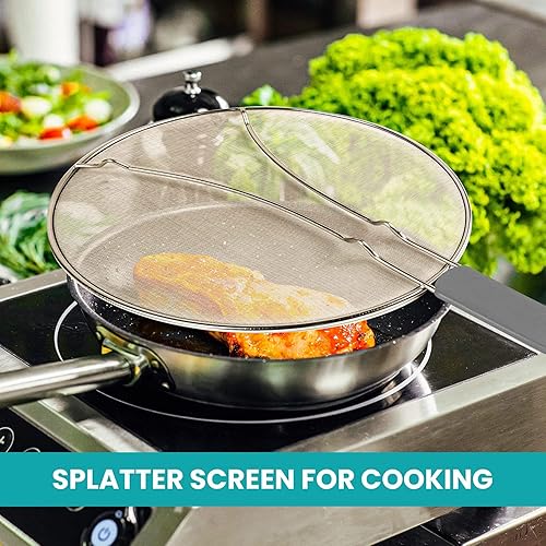 Miniatura 3 de Pantalla contra salpicaduras de grasa de 13 pulgadas para cocinar, protector de salpicaduras de aceite de acero inoxidable y malla ultrafina que